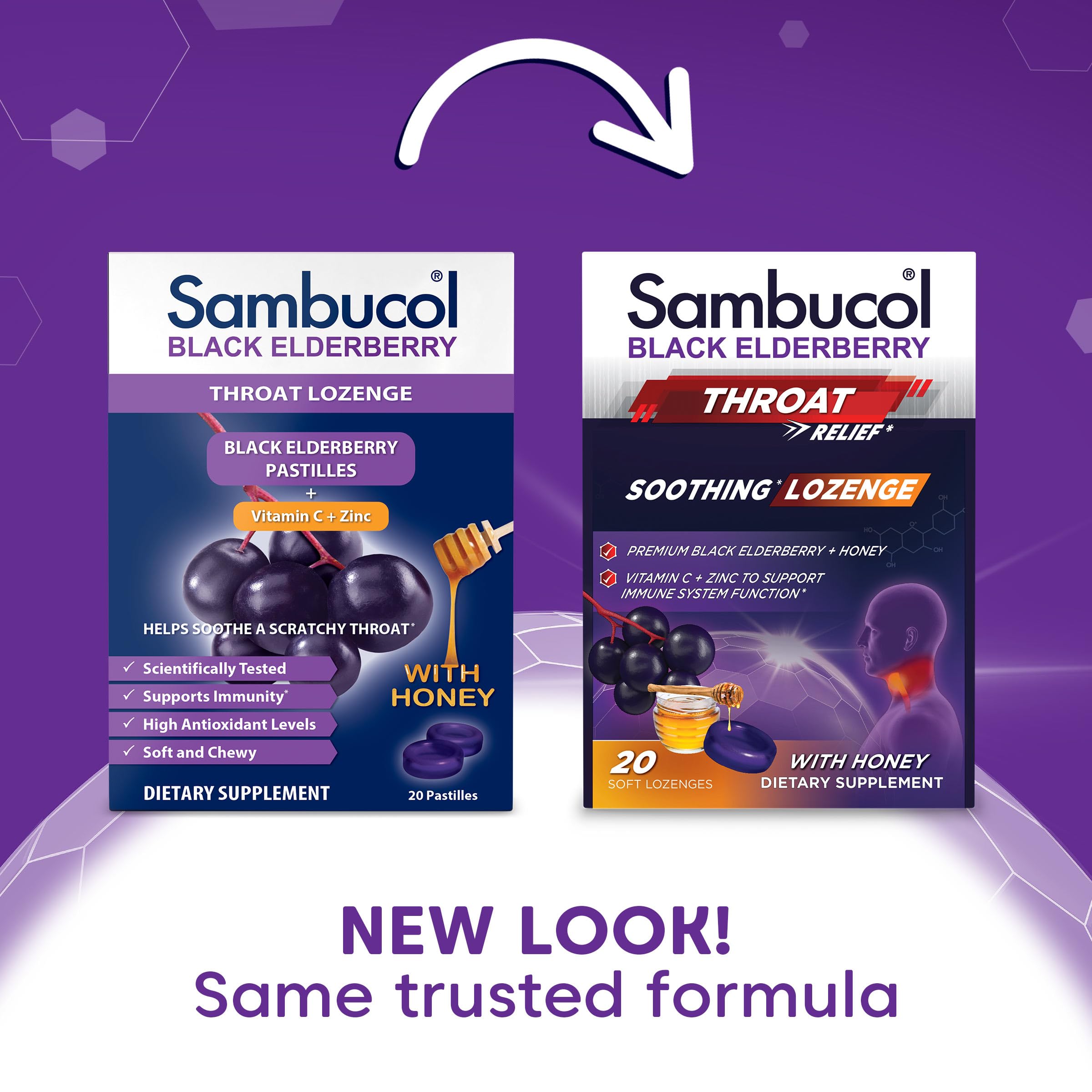 Sambucol Black Elderberry Pastilles back view with ingredients