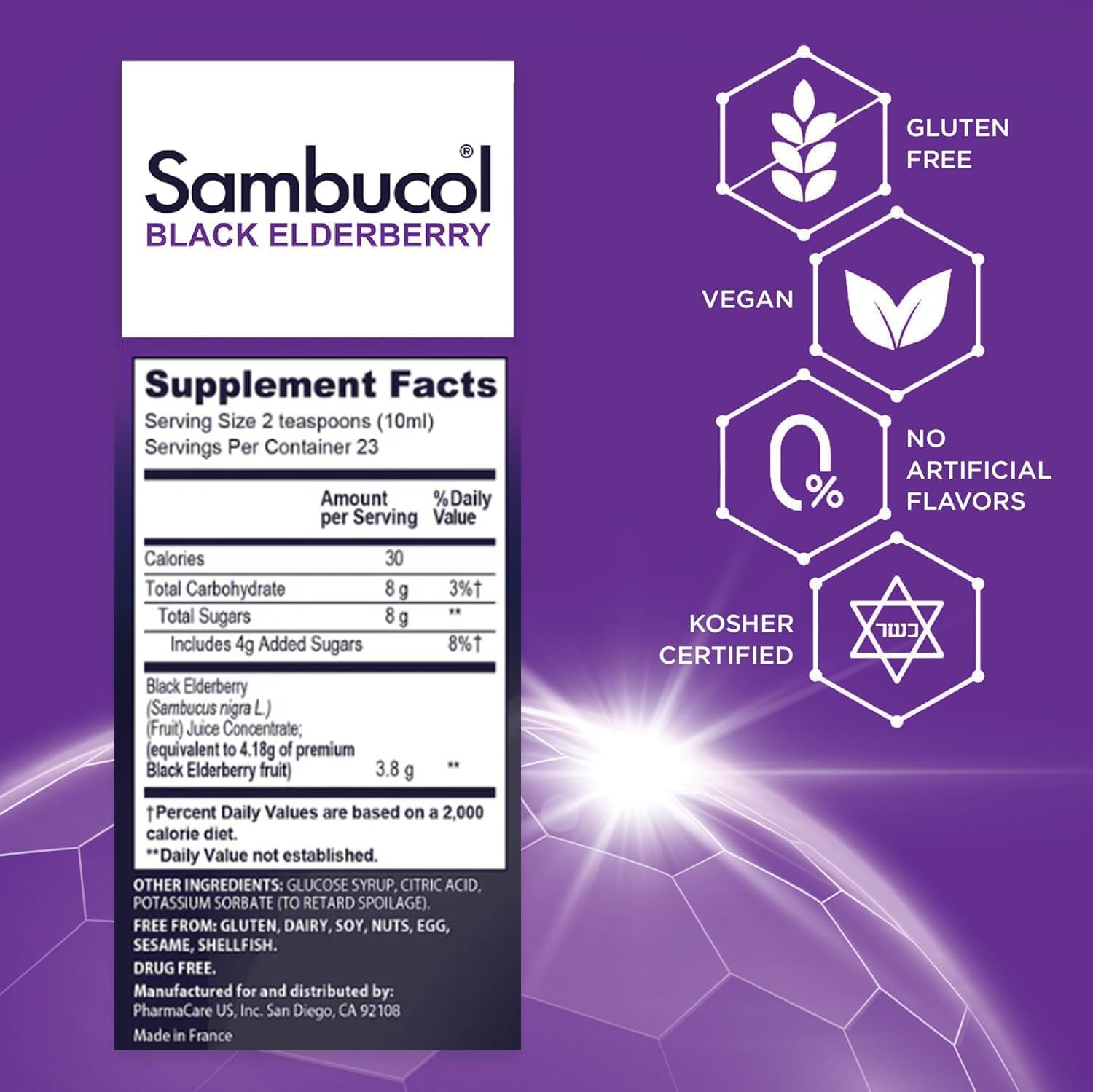 Sambucol Black Elderberry Syrup 721g bottle side view