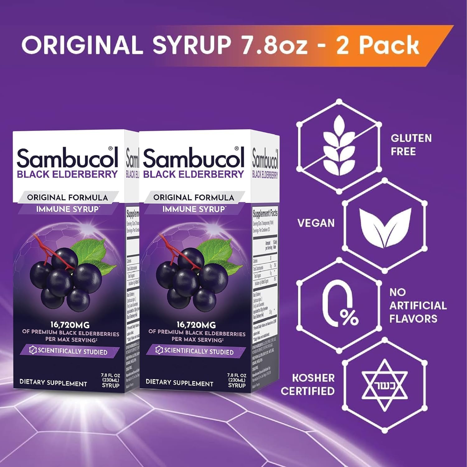 Sambucol Black Elderberry Syrup 721g with ingredients list