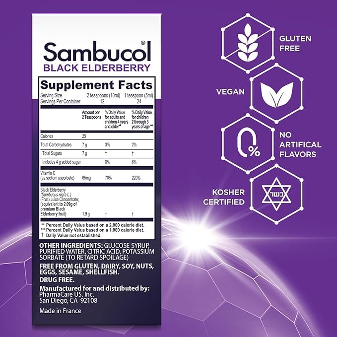 Sambucol Black Elderberry Syrup with a spoon