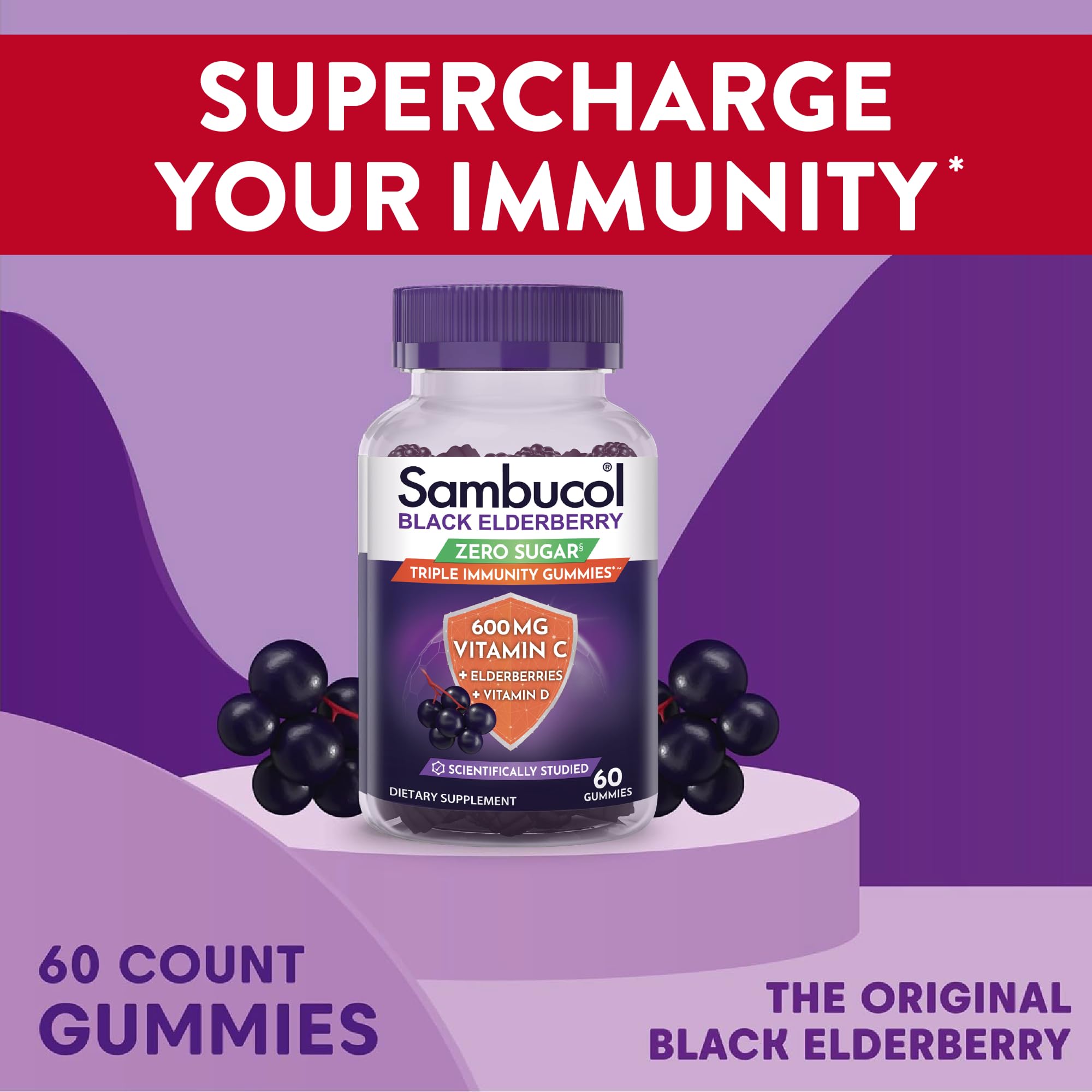 Sambucol Elderberry Gummies back view with nutritional information