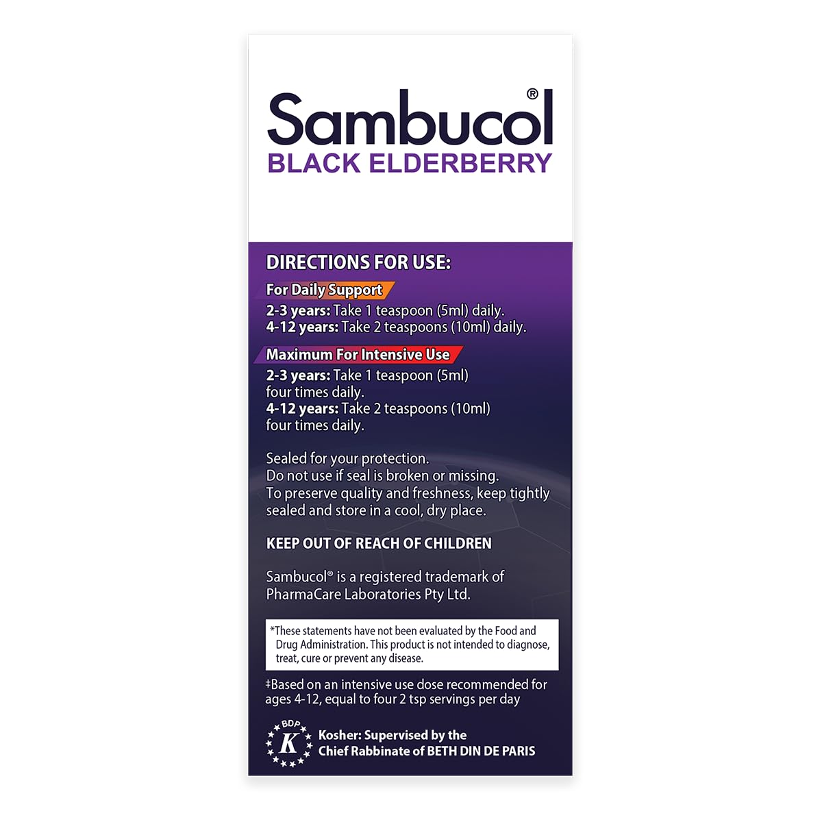 Sambucol Kids Black Elderberry Syrup 113g on kitchen table