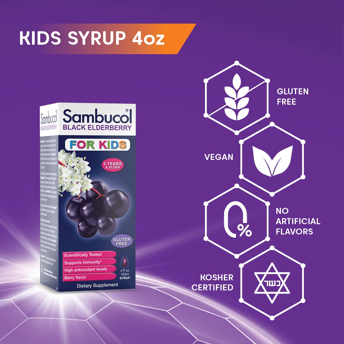 Sambucol Kids Black Elderberry Syrup 113g side view