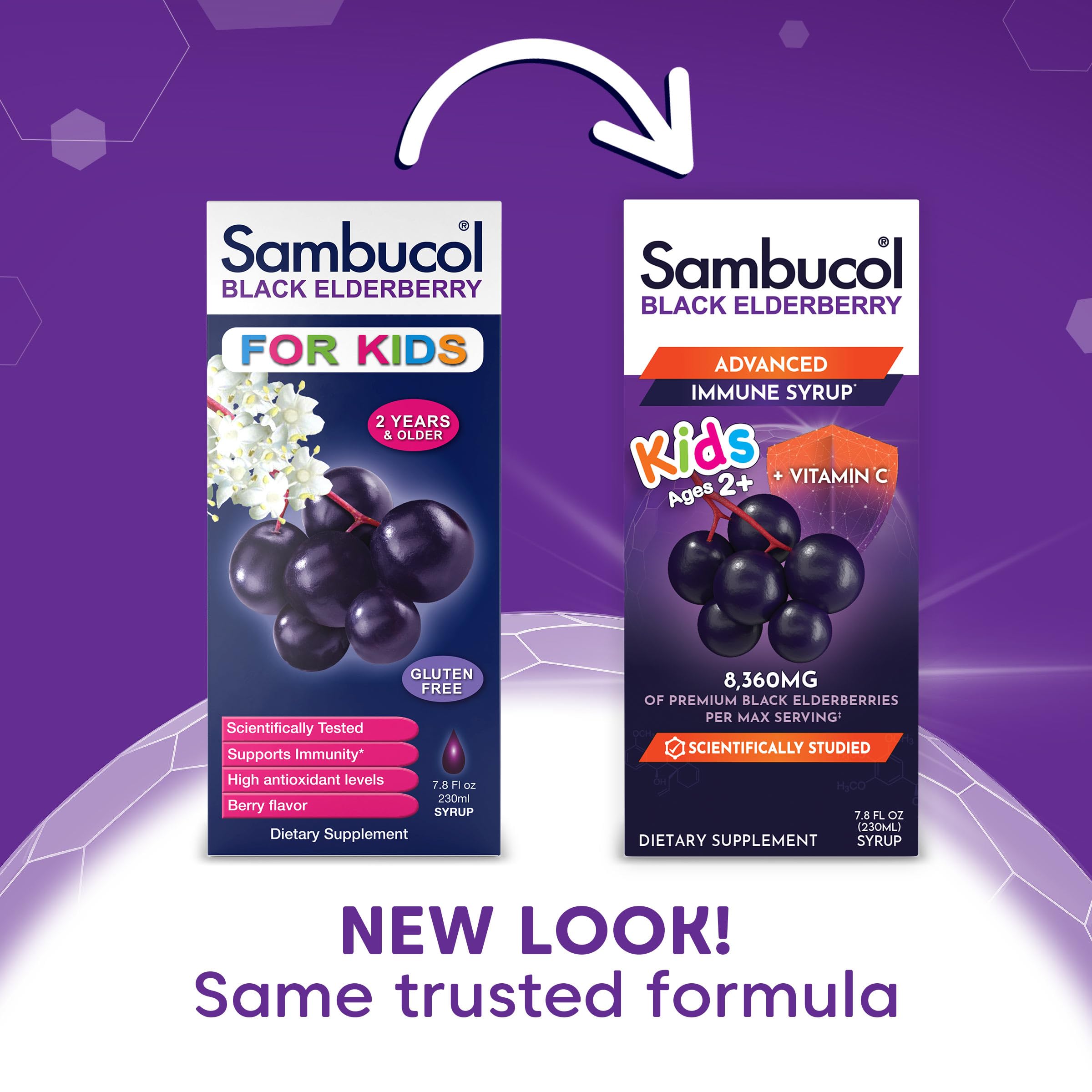 Sambucol Kids Black Elderberry Syrup 227g bottle with cap
