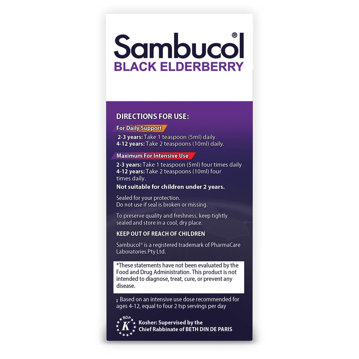 Sambucol Kids Black Elderberry Syrup 227g ingredients list