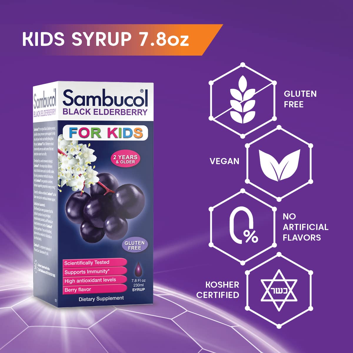 Sambucol Kids Black Elderberry Syrup 227g label detail