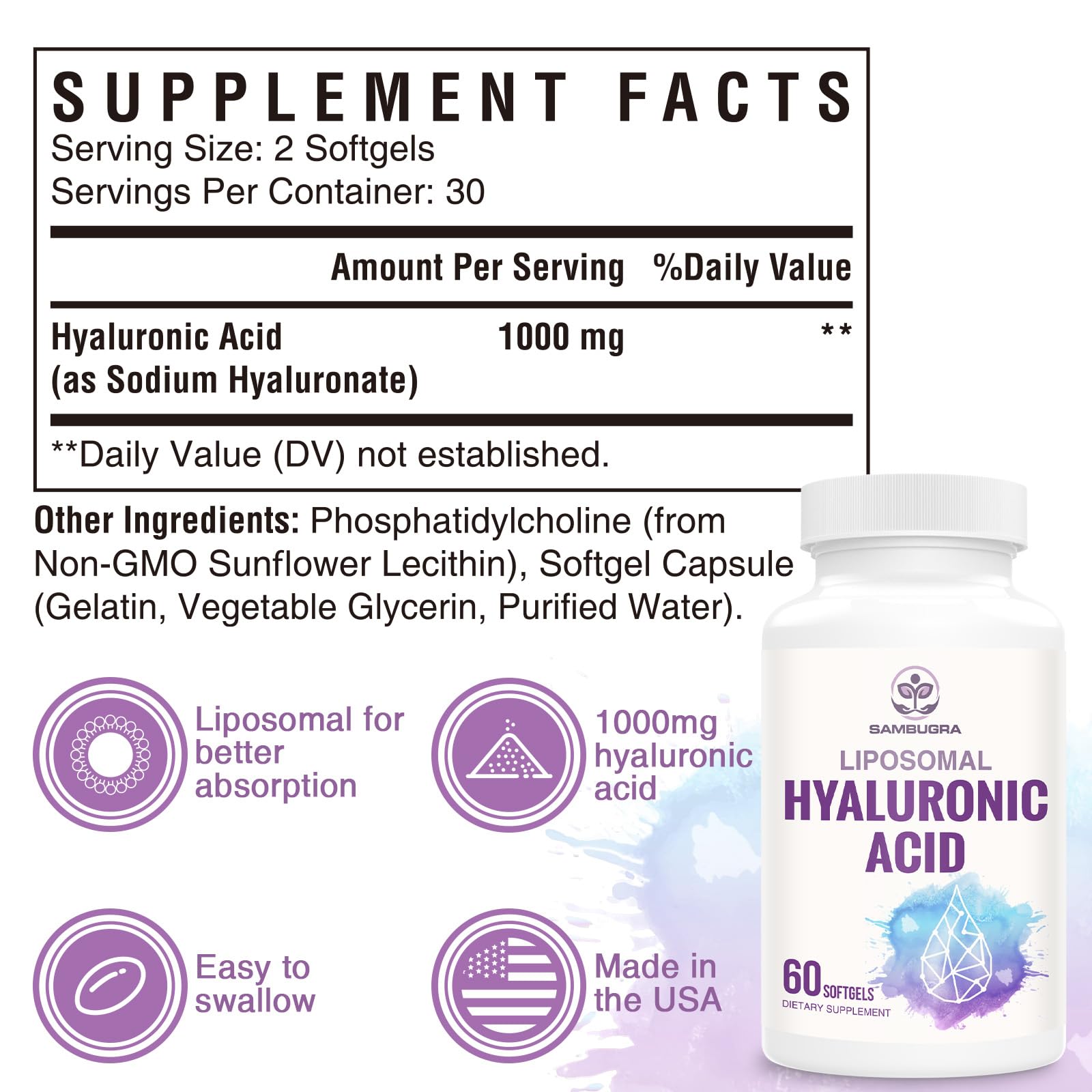 Sambugra Liposomal Hyaluronic Acid Capsules with measuring spoon for dosage