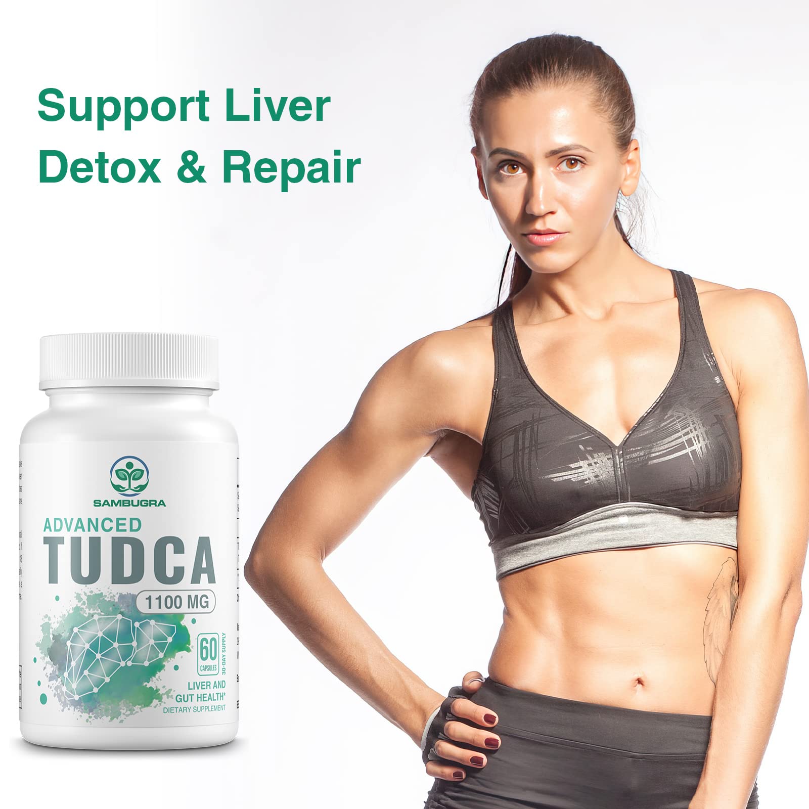 Sambugra TUDCA Supplement 1100mg capsules on a table