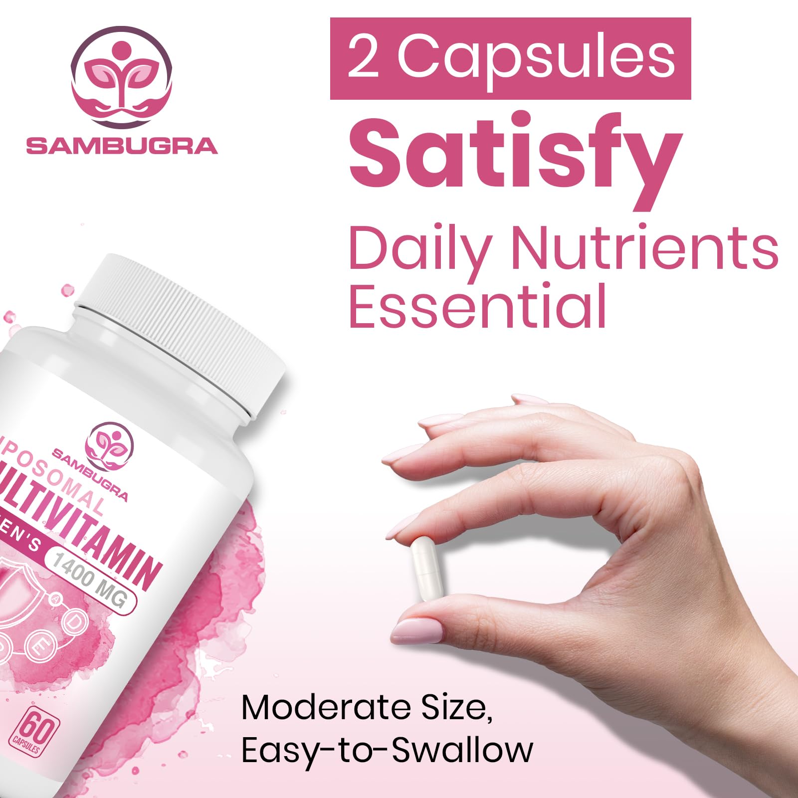 Sambugra Women's Multivitamins 1400mg capsule on a table