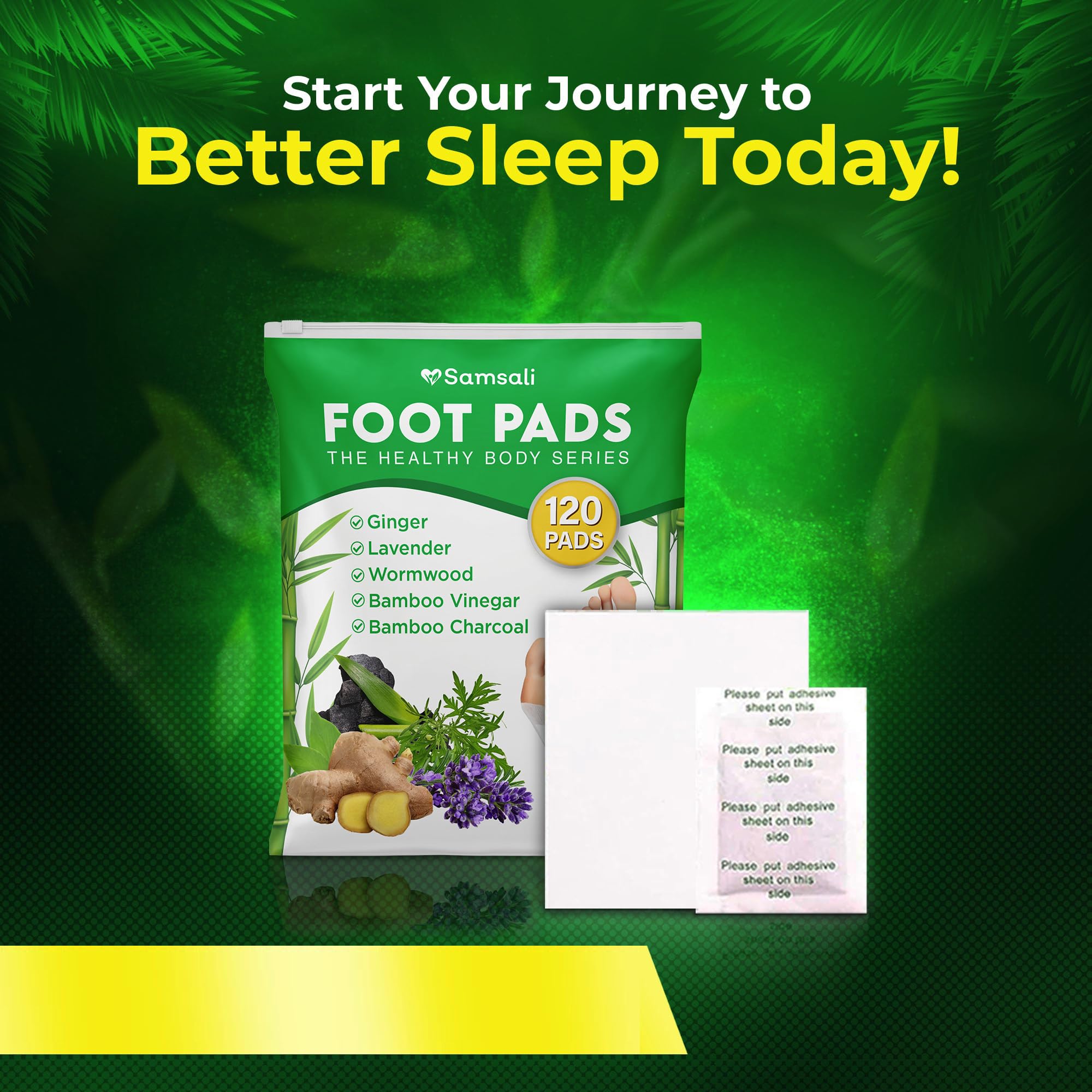 Samsali Foot Pads 120-Pack with ingredients list