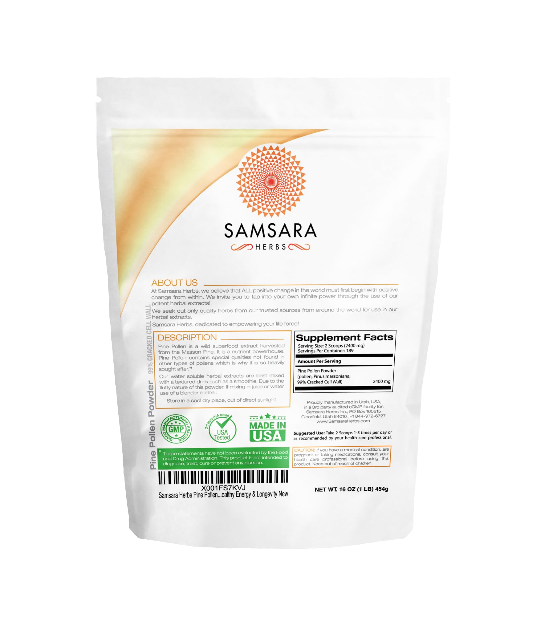 Samsara Herbs Pine Pollen nutritional information