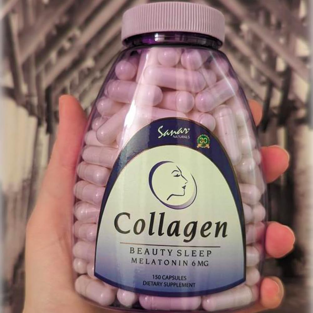 Sanar Naturals Collagen Beauty Sleep Supplement bottle with a measuring spoon