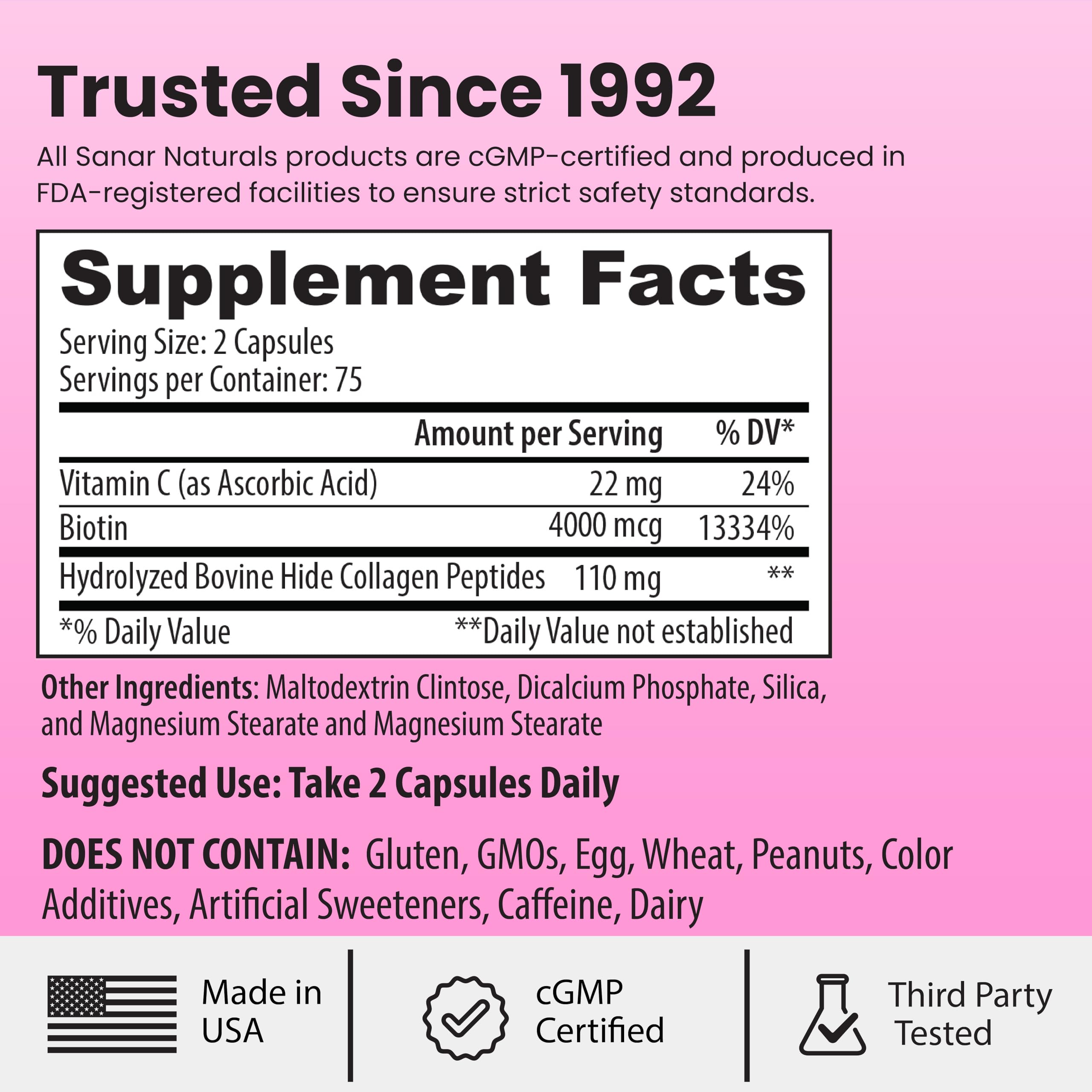 Sanar Naturals Collagen Pills capsules on a wooden surface
