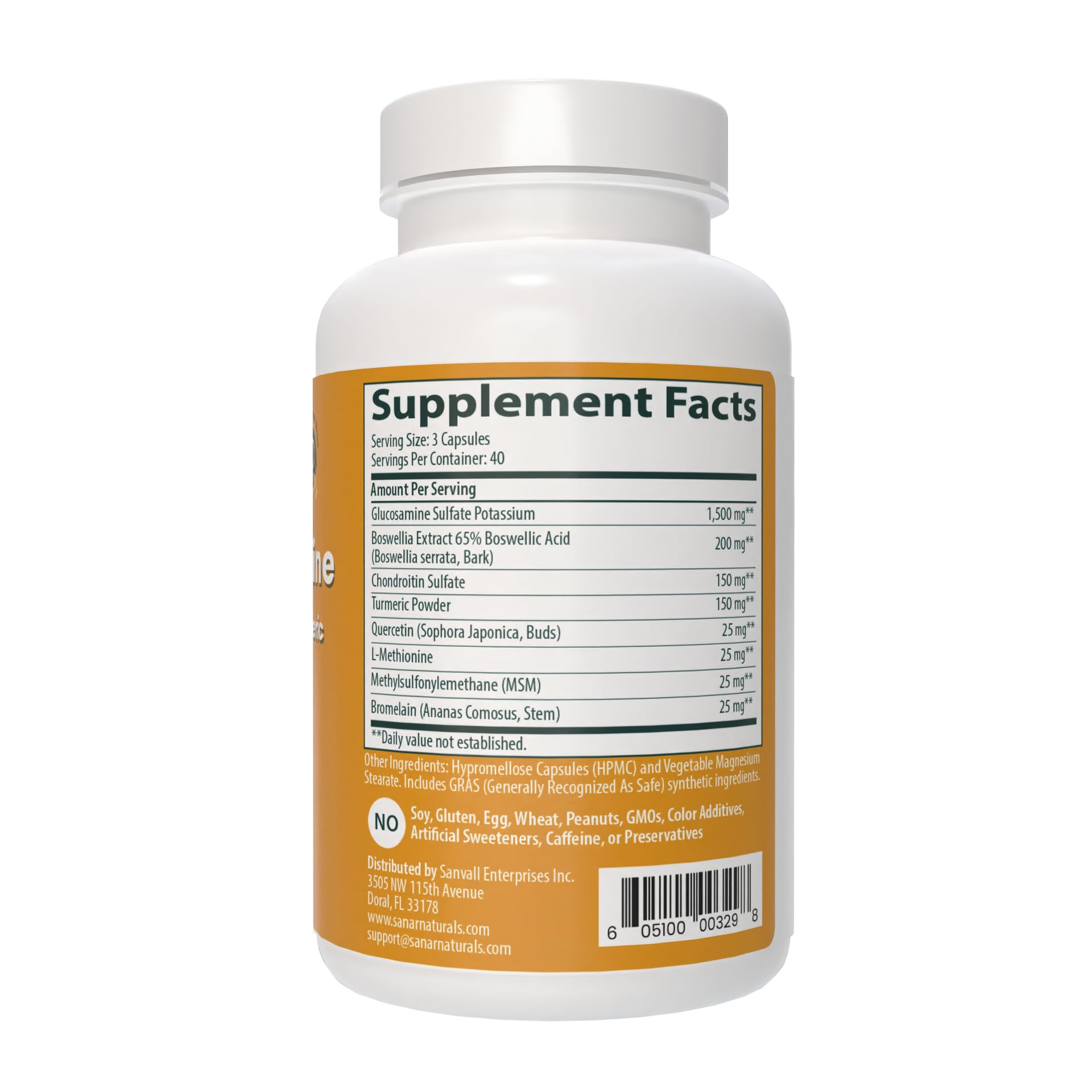 Sanar Naturals Glucosamine Chondroitin MSM Turmeric bottle with a measuring cup