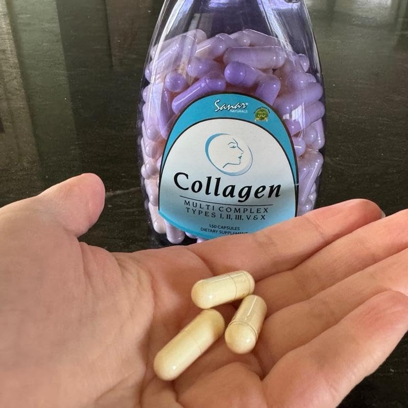 Sanar Naturals Multi Collagen Complex with a glass of water