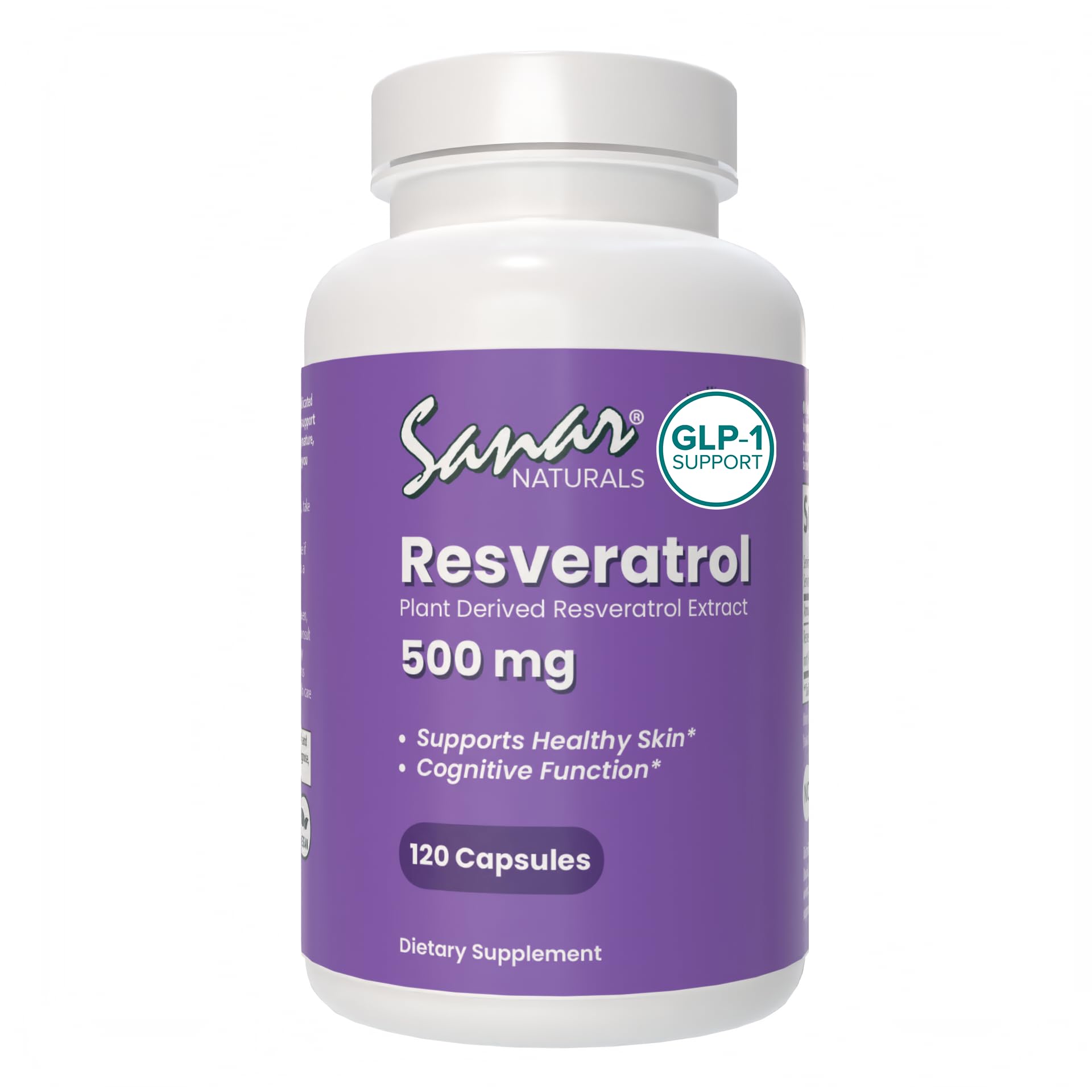 Sanar Naturals Resveratrol 500mg supplement front view with packaging