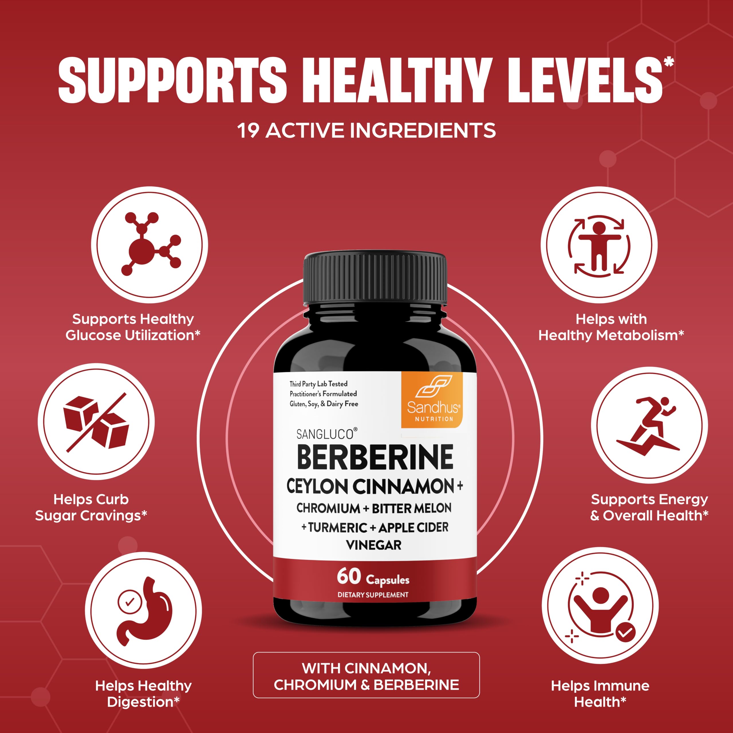 Sandhu's Advanced Berberine Ceylon Cinnamon Supplement bottle side view