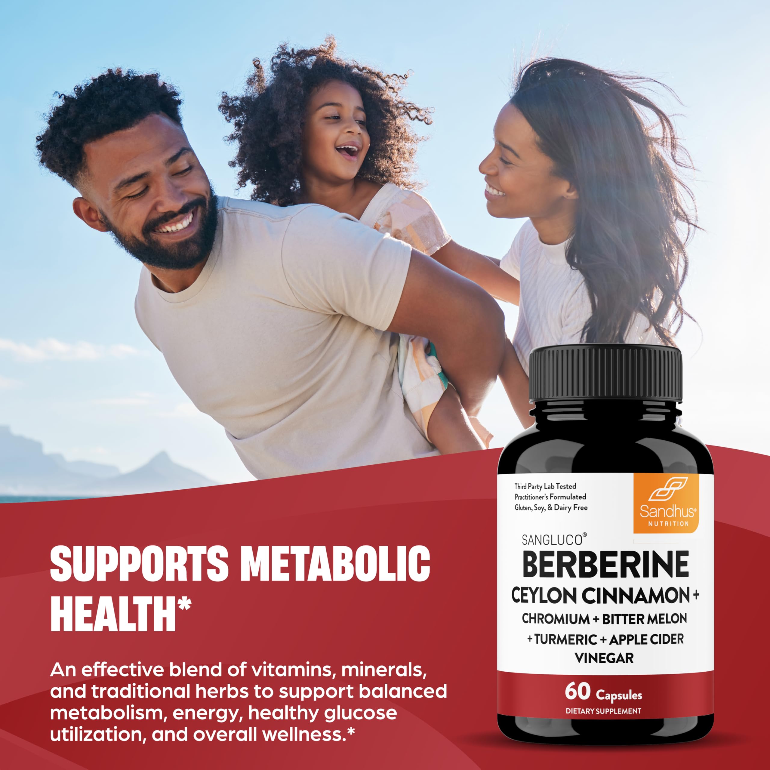 Sandhu's Advanced Berberine Ceylon Cinnamon Supplement bottle with measuring spoon