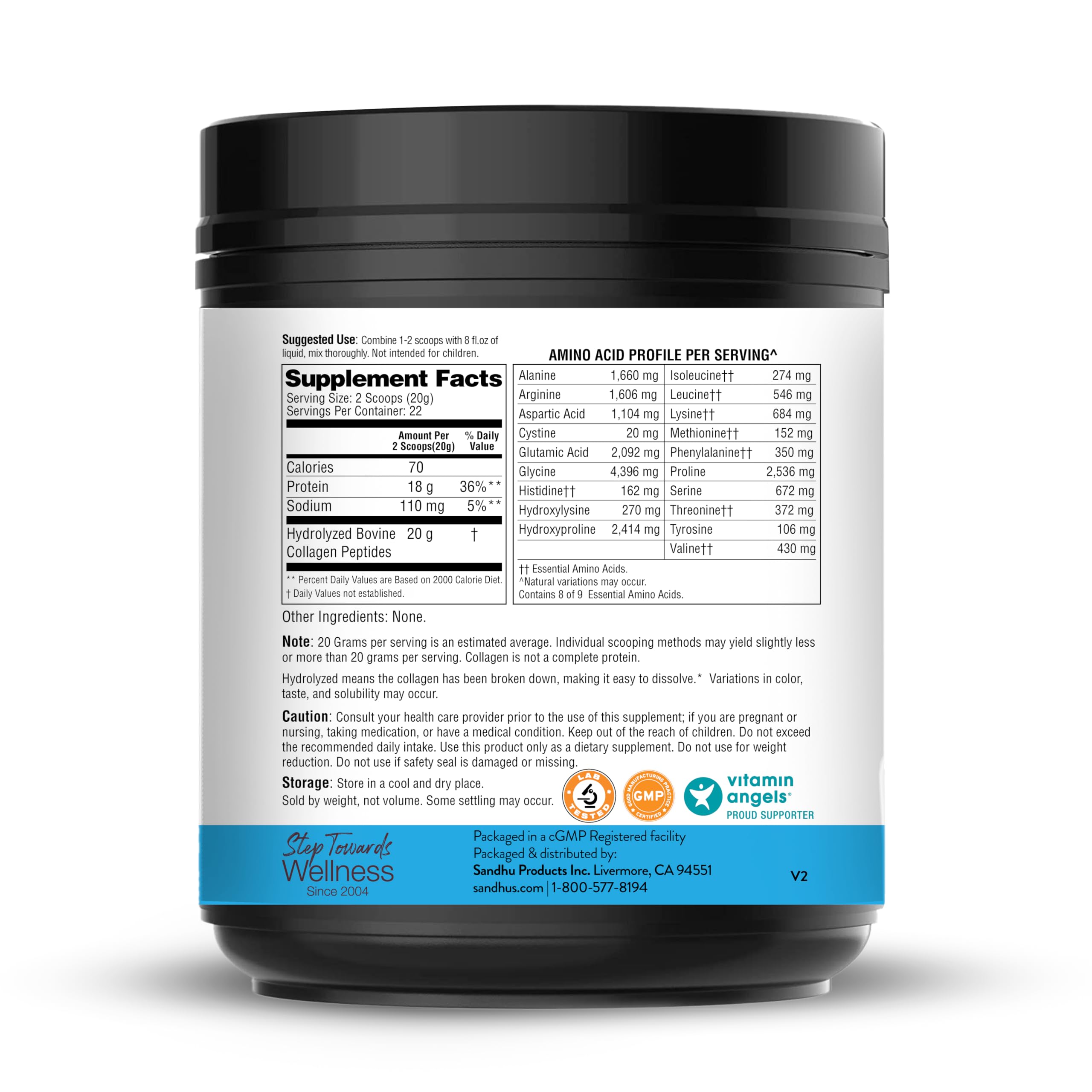 Sandhu's Collagen Peptides Powder 454g packaging side view