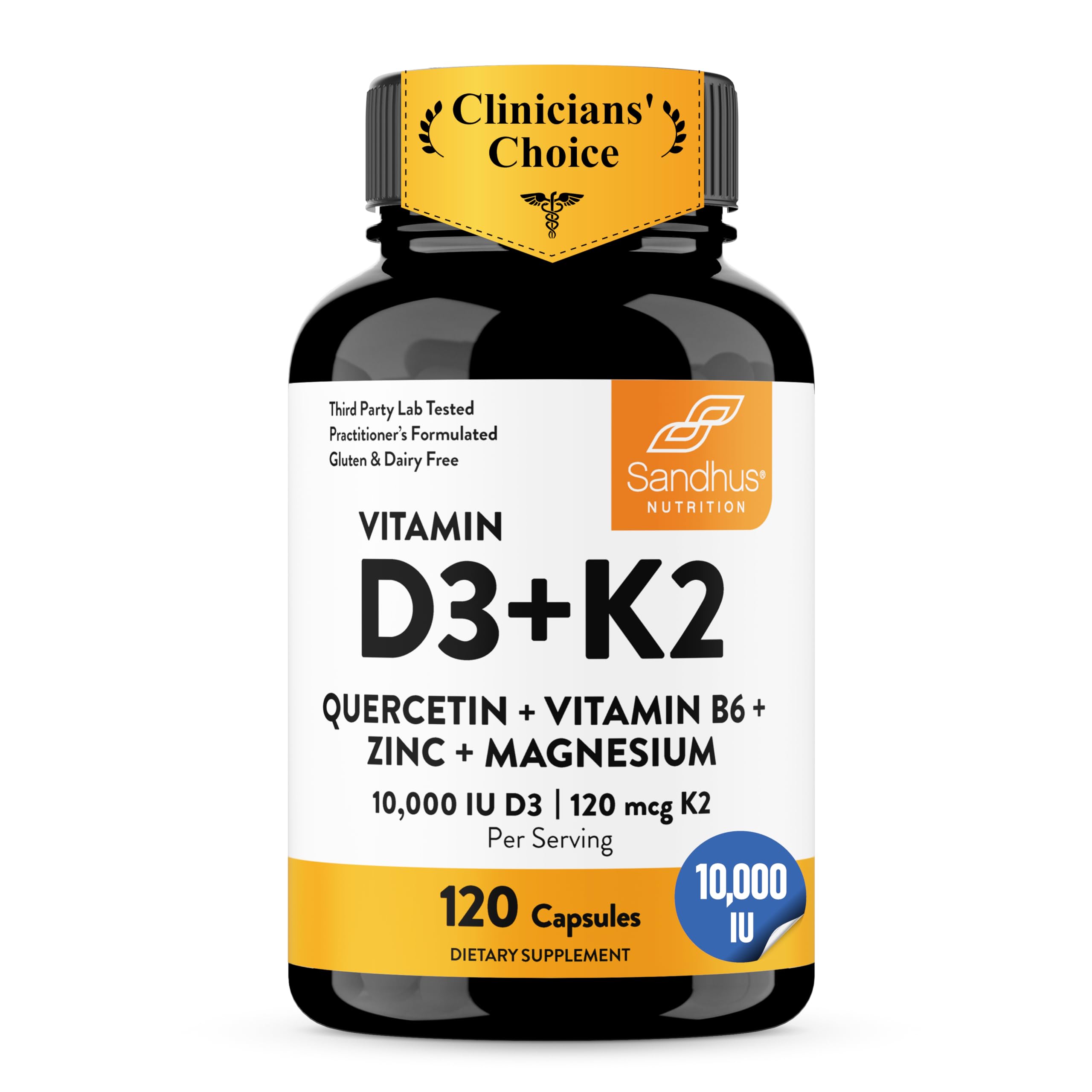Sandhu's Complete 6-in-1 Daily Stack Vitamin D3 & K2 Capsules front view