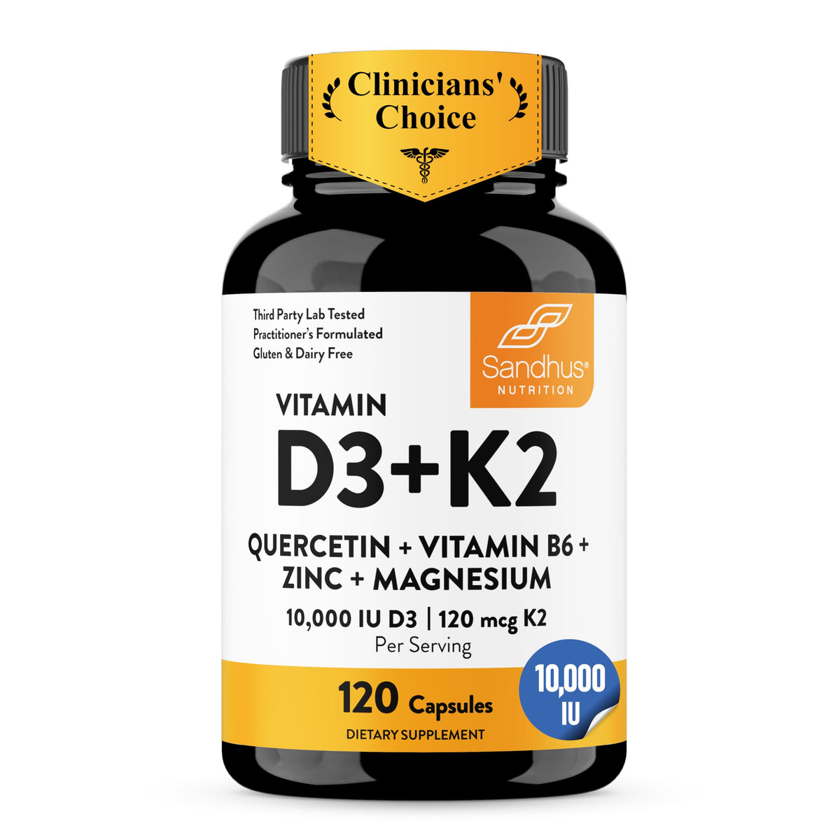 Sandhu's Complete 6-in-1 Daily Stack Vitamin D3 & K2 Capsules front view