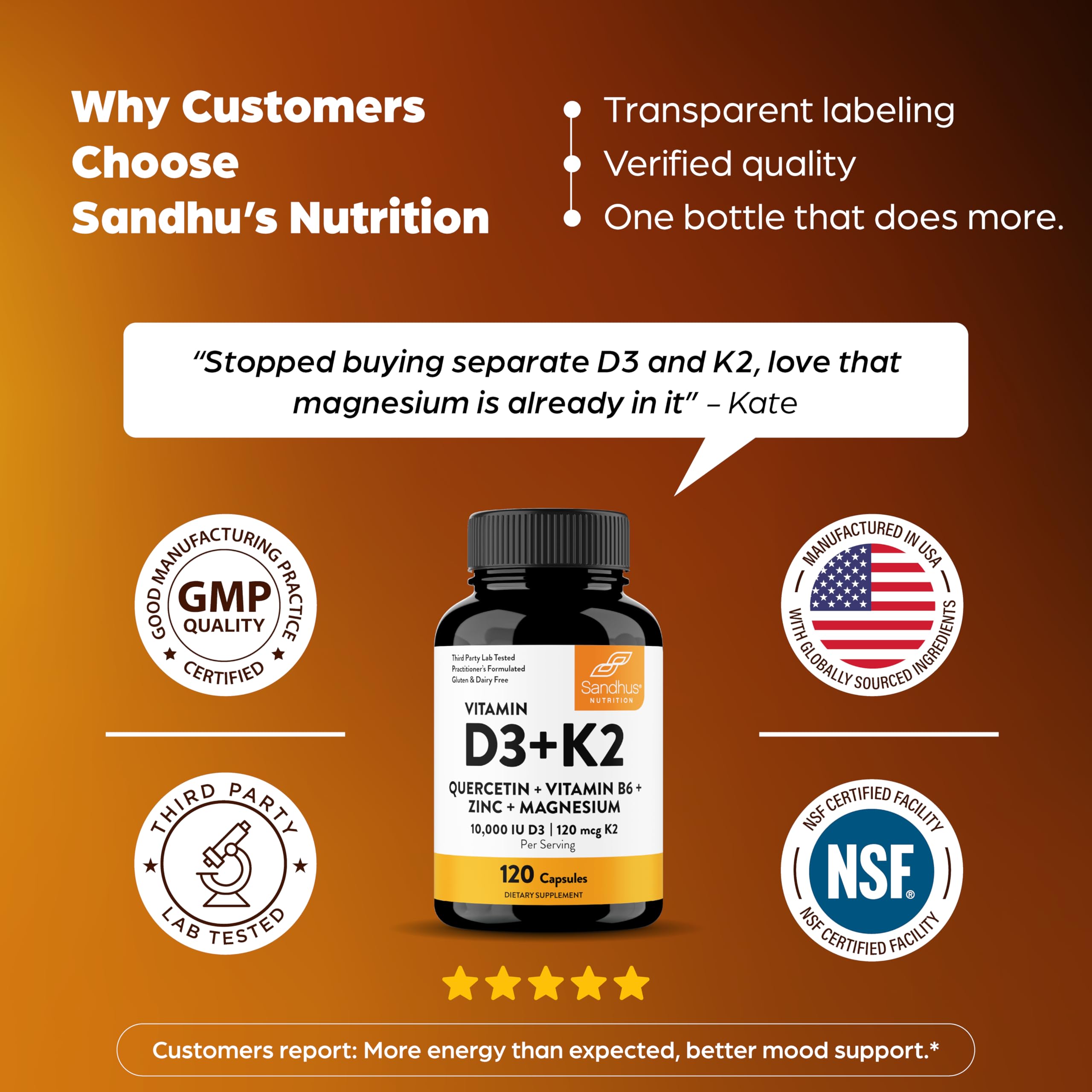 Sandhu's Complete 6-in-1 Daily Stack Vitamin D3 & K2 Capsules packaging