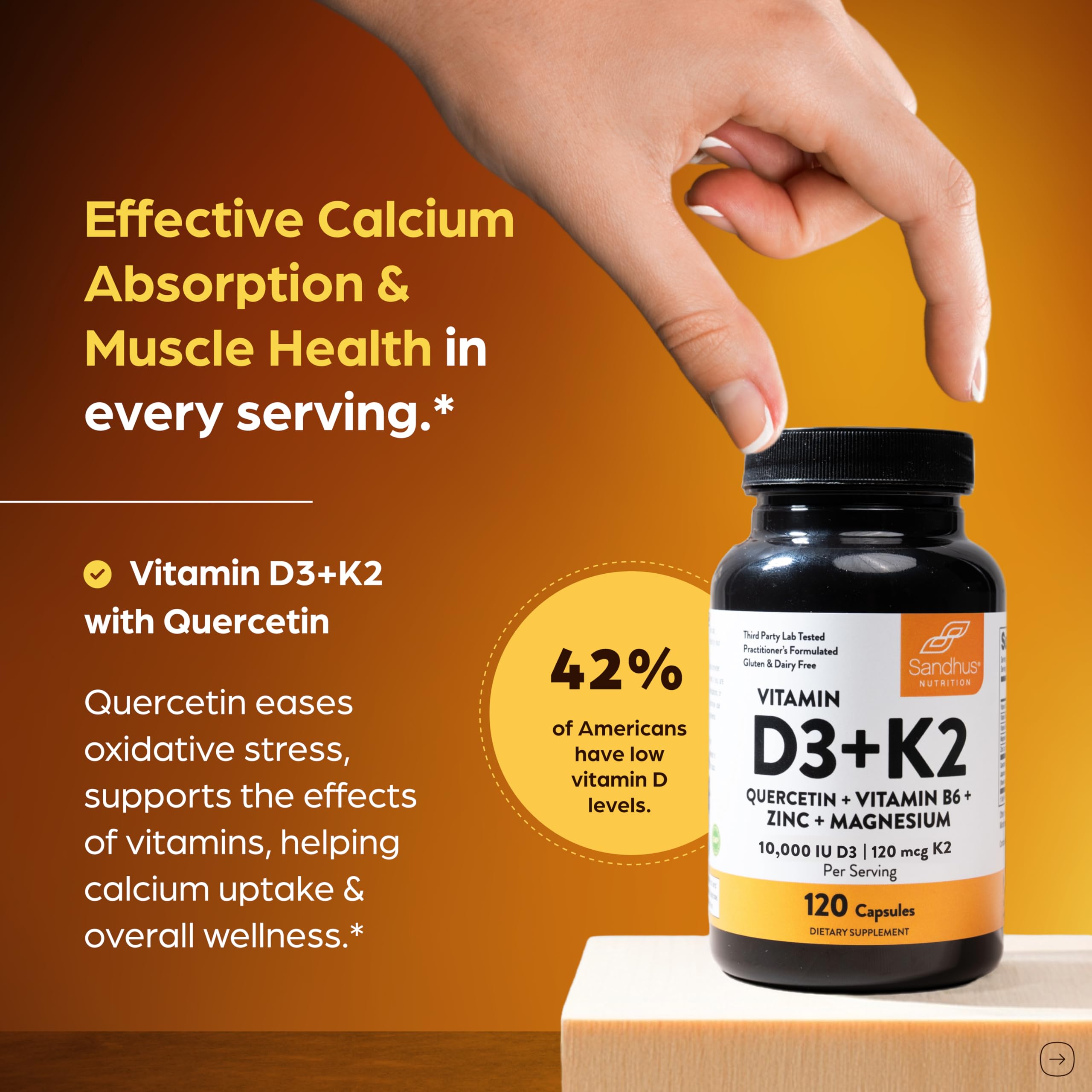 Sandhu's Complete 6-in-1 Daily Stack Vitamin D3 & K2 Capsules side view