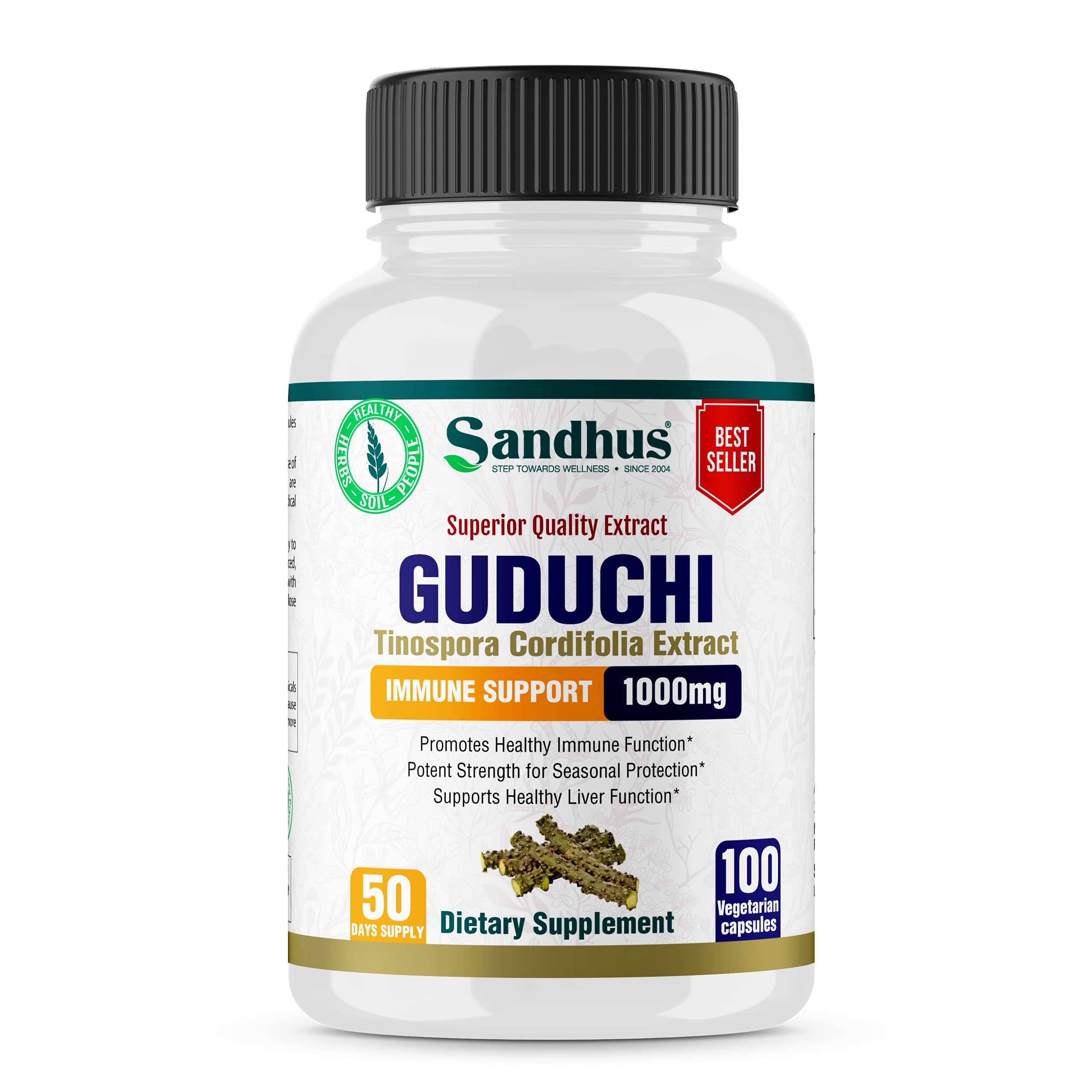Sandhu's Guduchi Supplement 100 vegetarian capsules front view