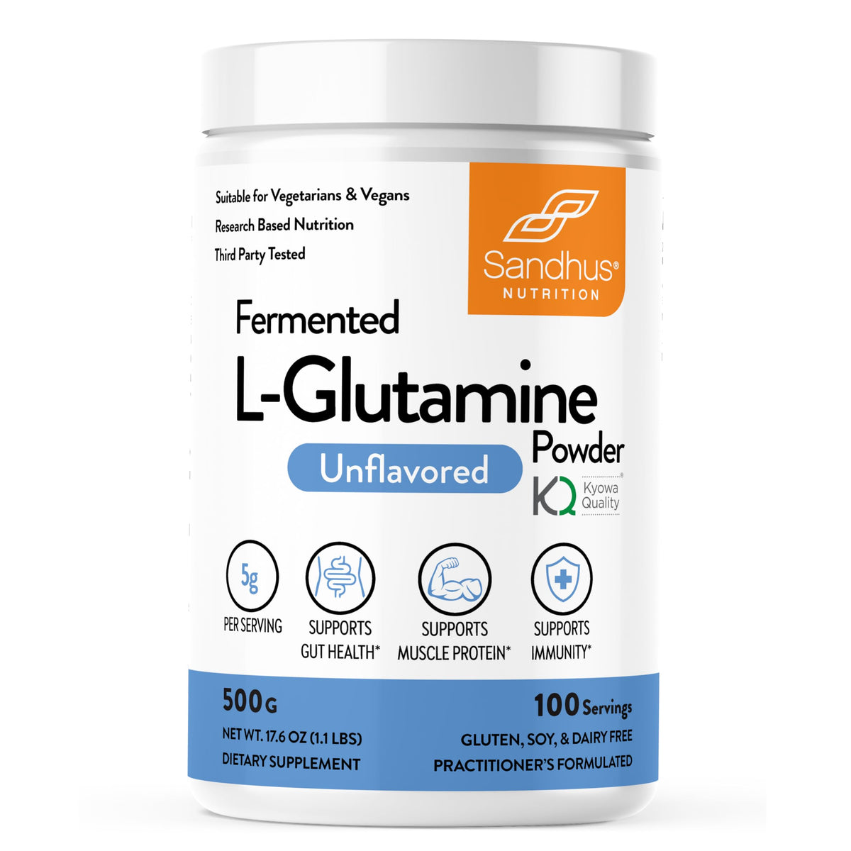 Sandhu's L-Glutamine Powder 499g front view packaging