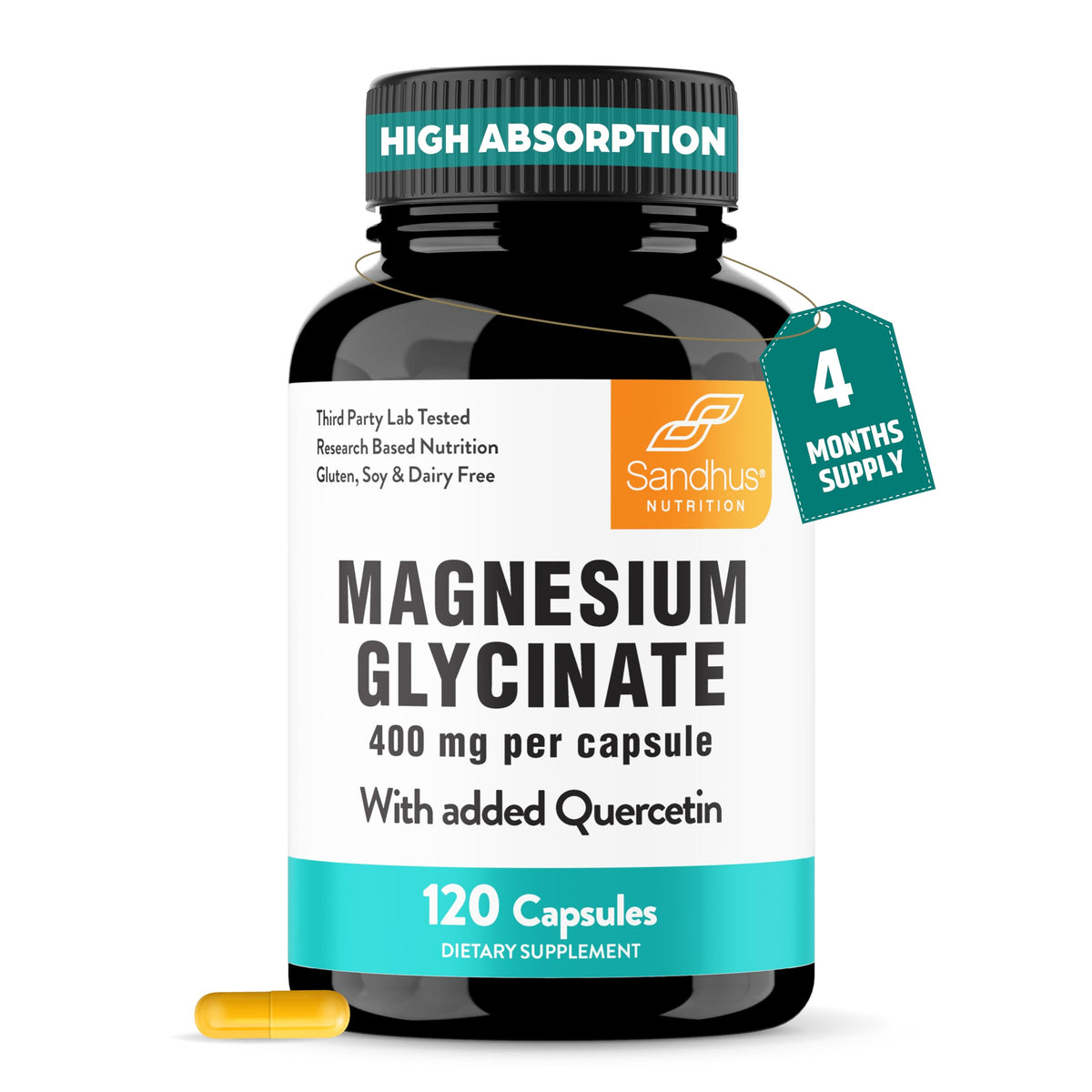 Sandhu's Magnesium Glycinate 400mg capsules front view