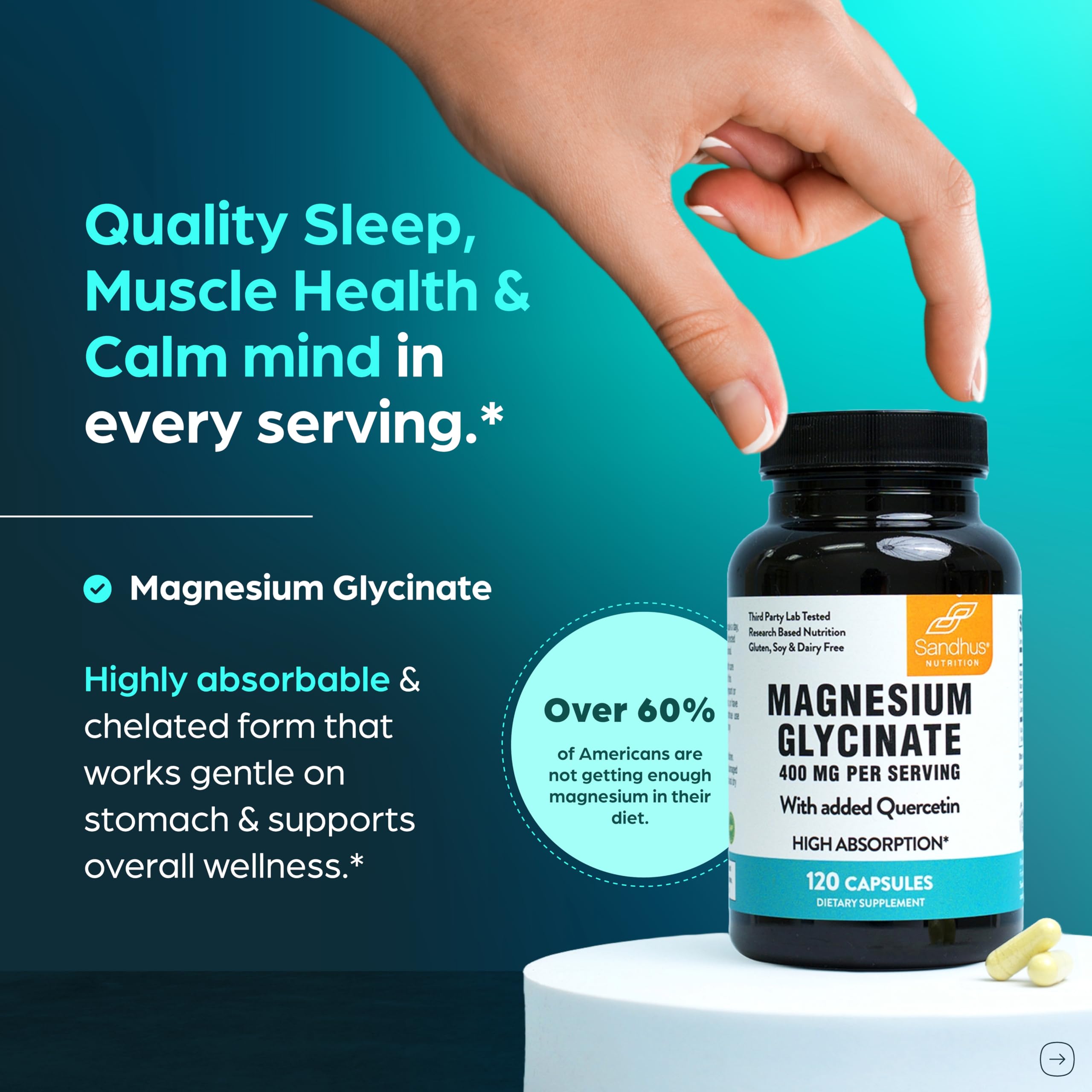 Sandhu's Magnesium Glycinate 400mg capsules side view