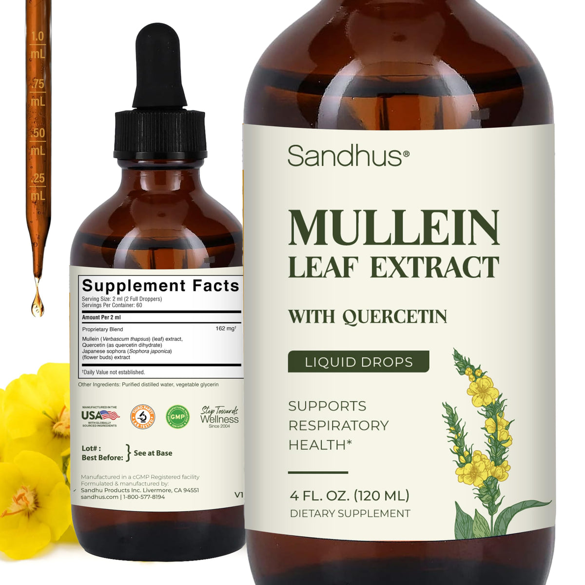 Sandhu's Mullein Herbal Supplement 4oz front view