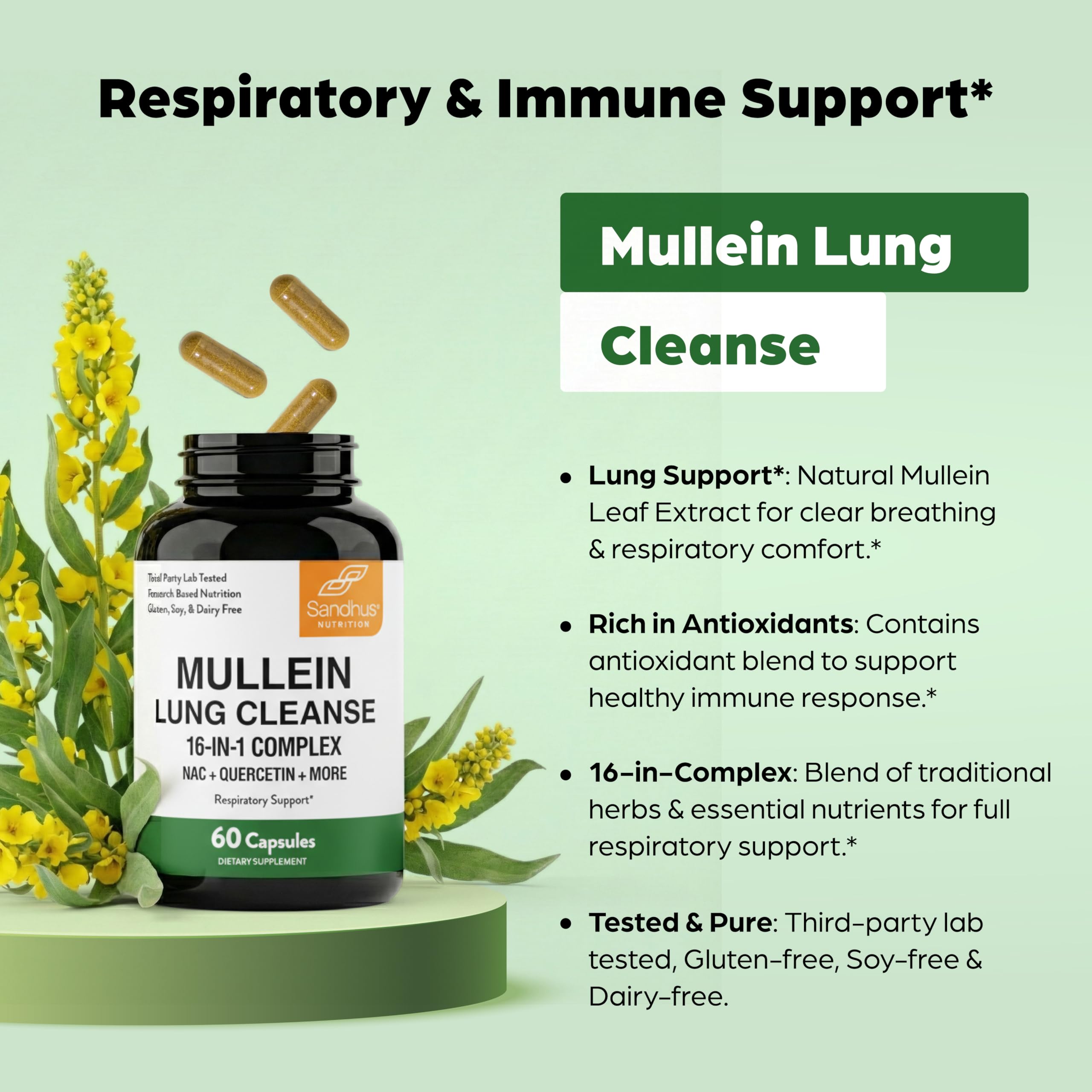 Sandhu's Mullein Leaf Extract Capsules bottle with label