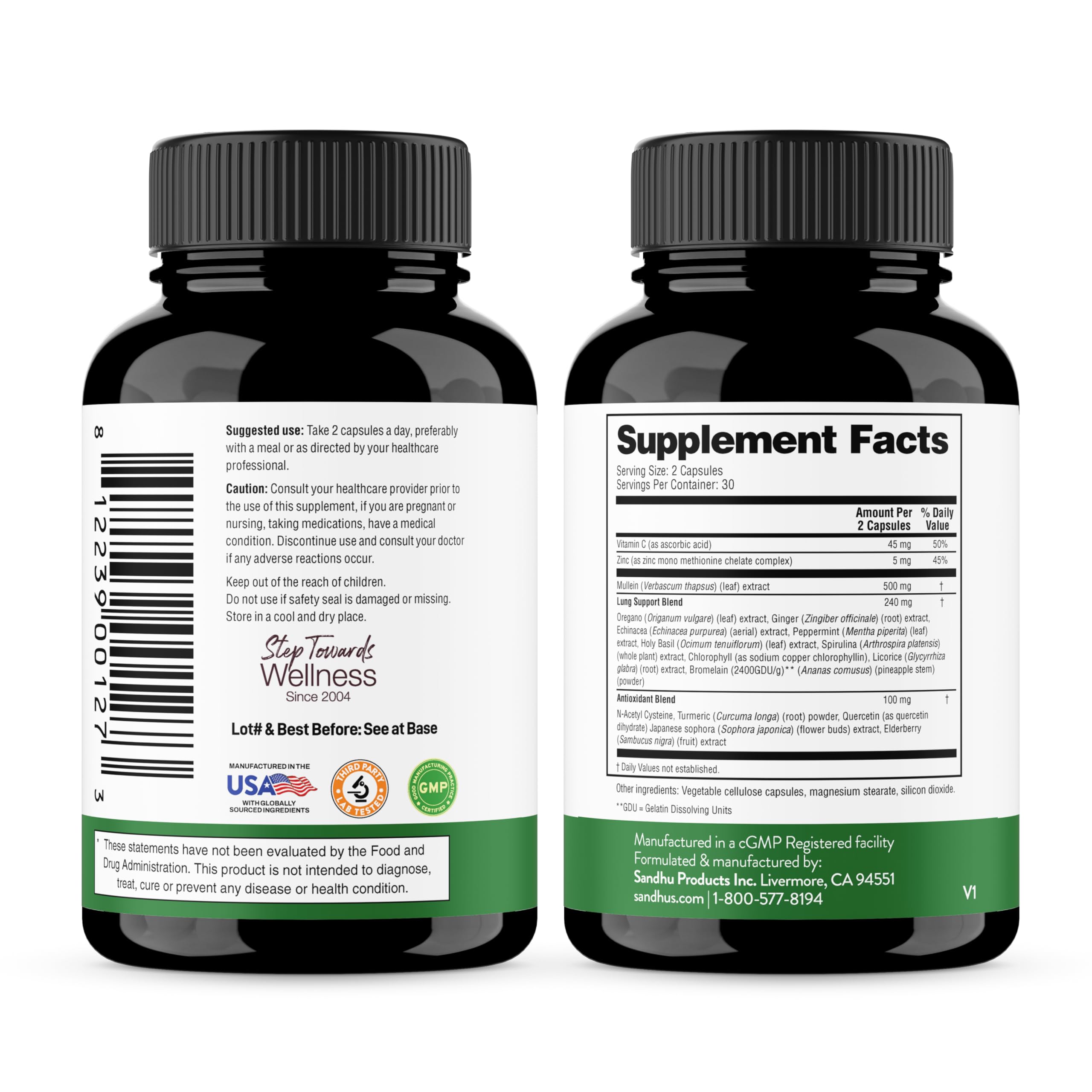 Sandhu's Mullein Leaf Extract Capsules in a hand