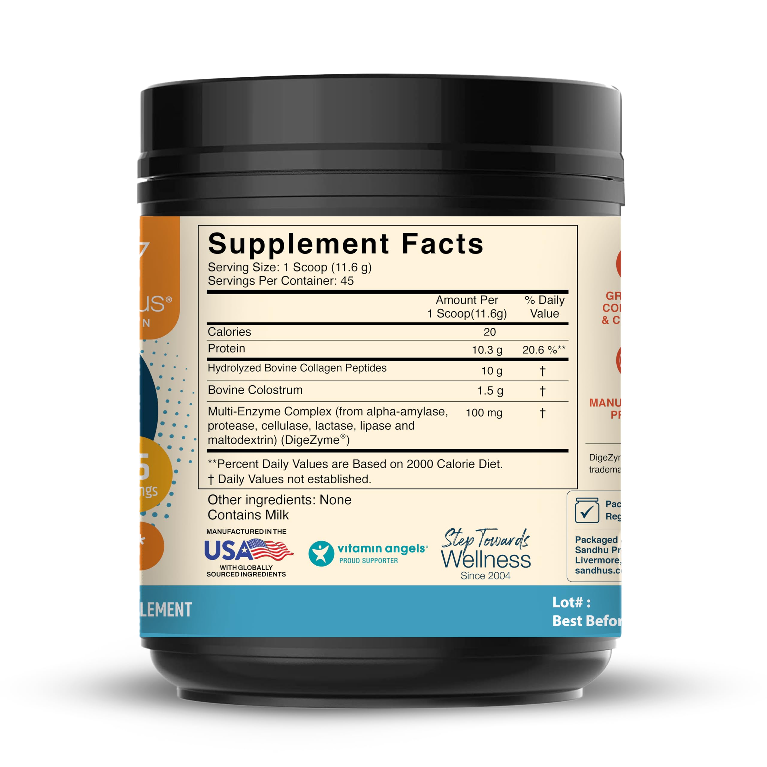 Sandhu's Pure Bovine Colostrum packaging side view