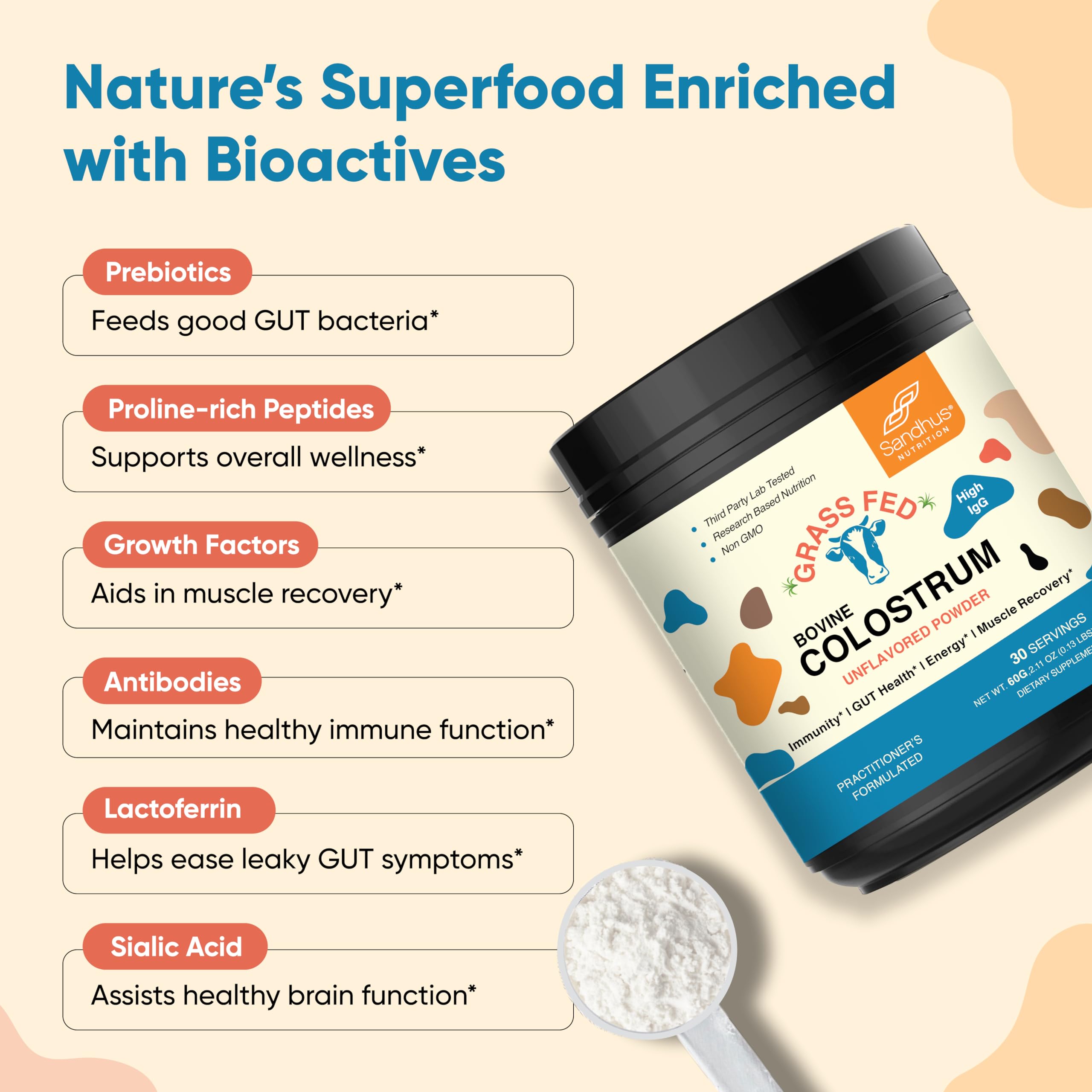 Sandhu's Pure Bovine Colostrum Powder nutritional information