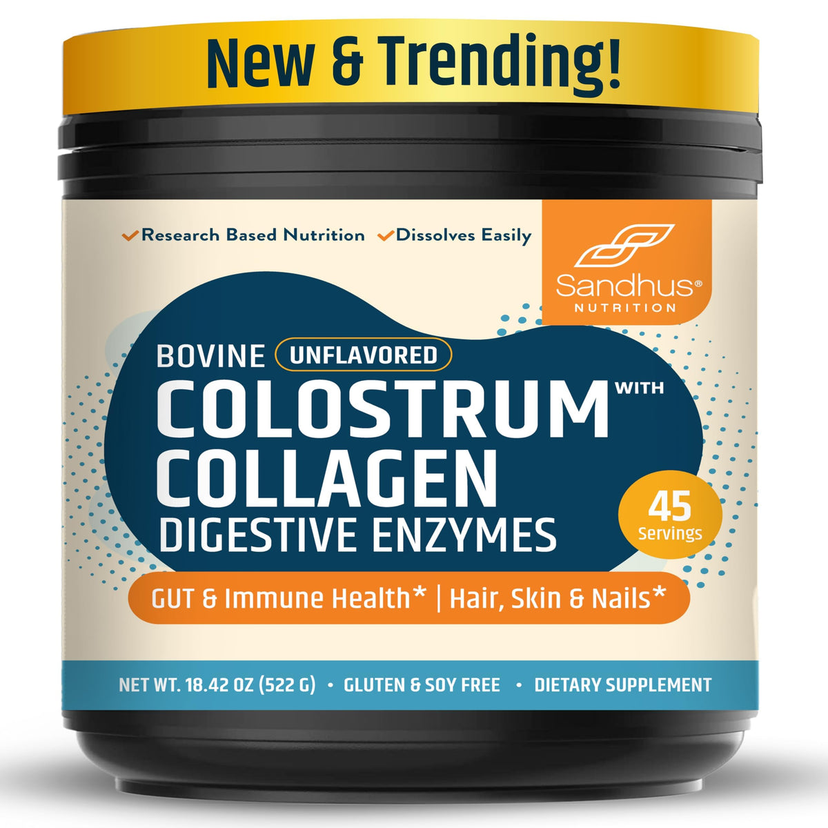 Sandhu's Pure Bovine Colostrum with Collagen 522g front view