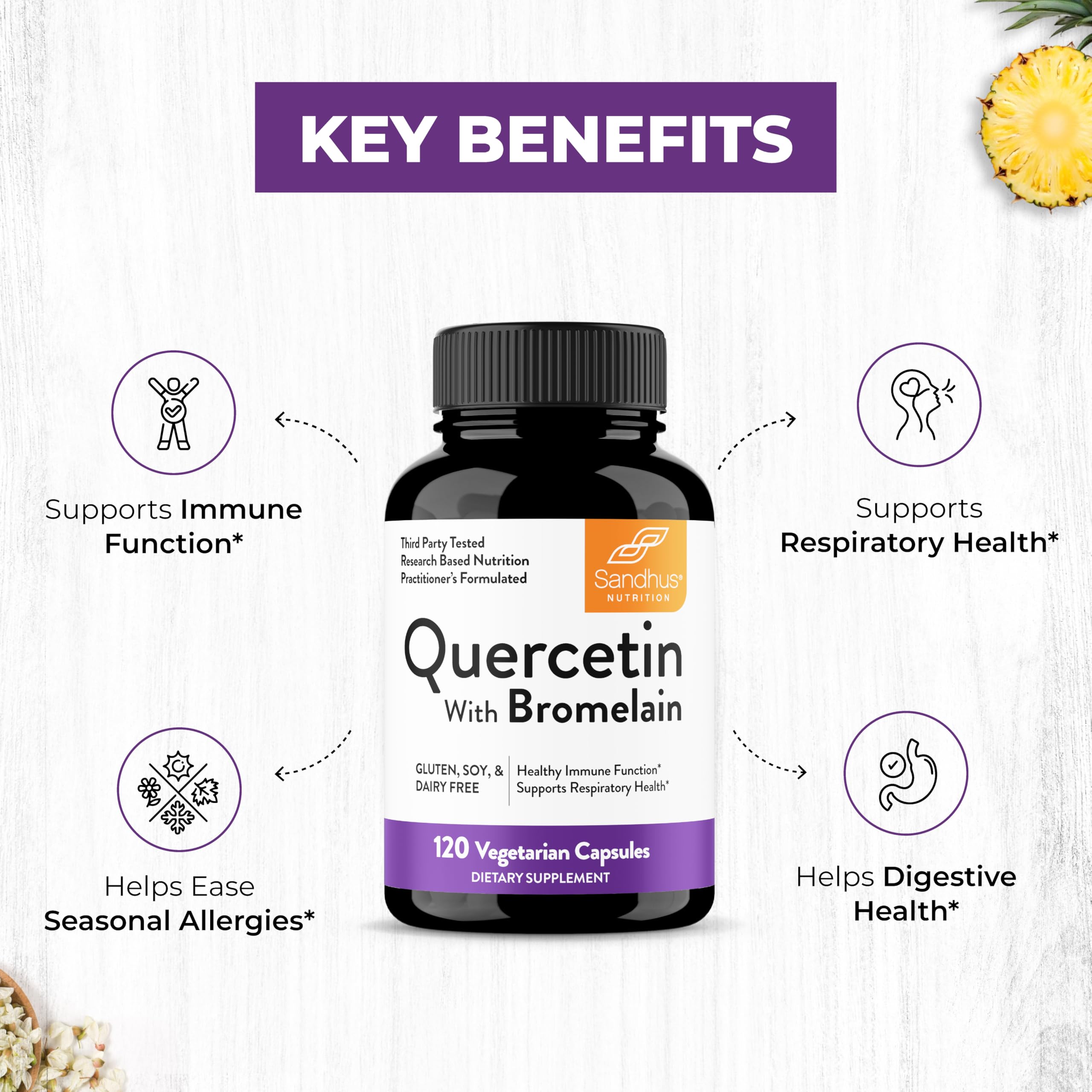 Sandhu's Quercetin Dihydrate 800mg supplement bottle back view