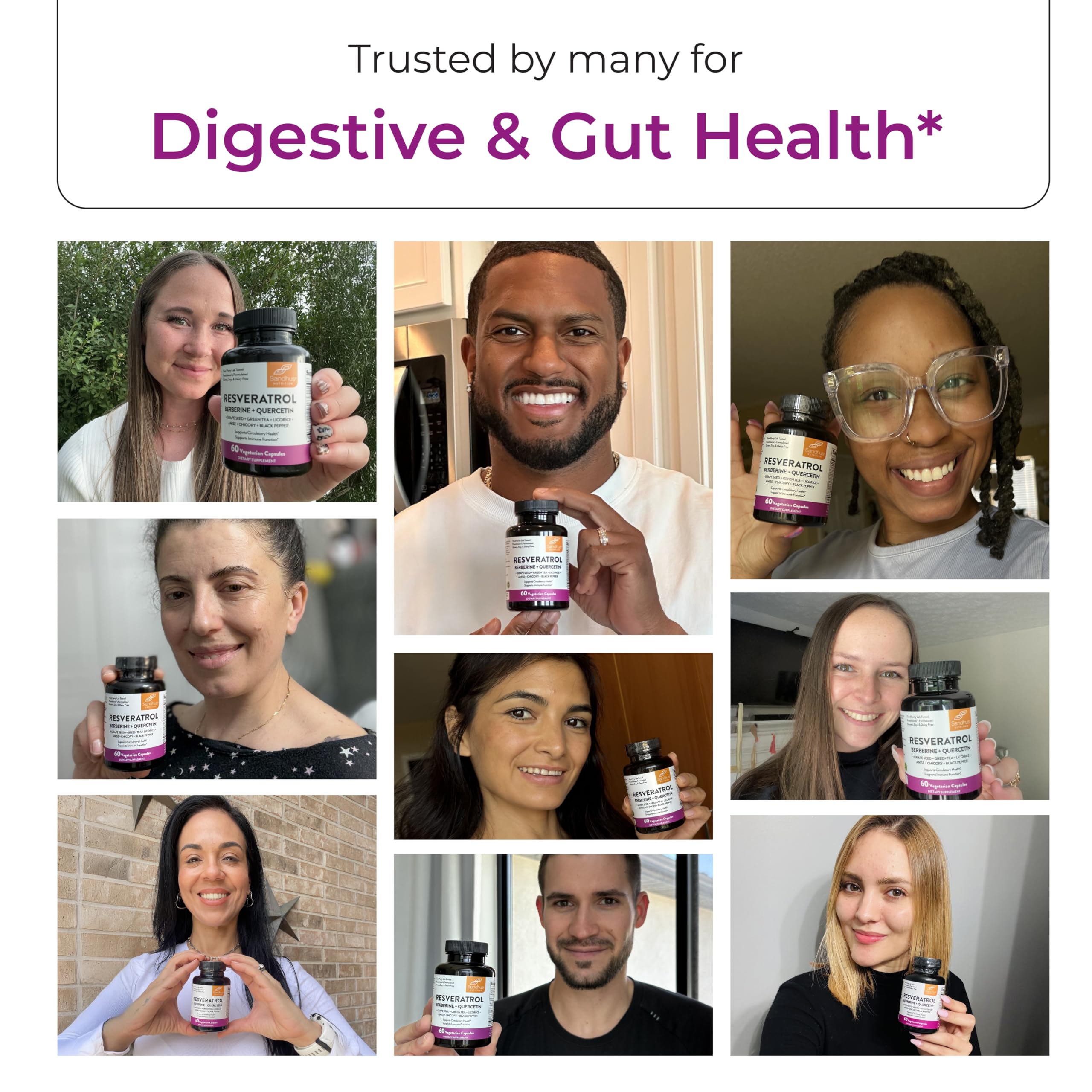 Sandhu's Resveratrol Supplement displayed with fresh ingredients