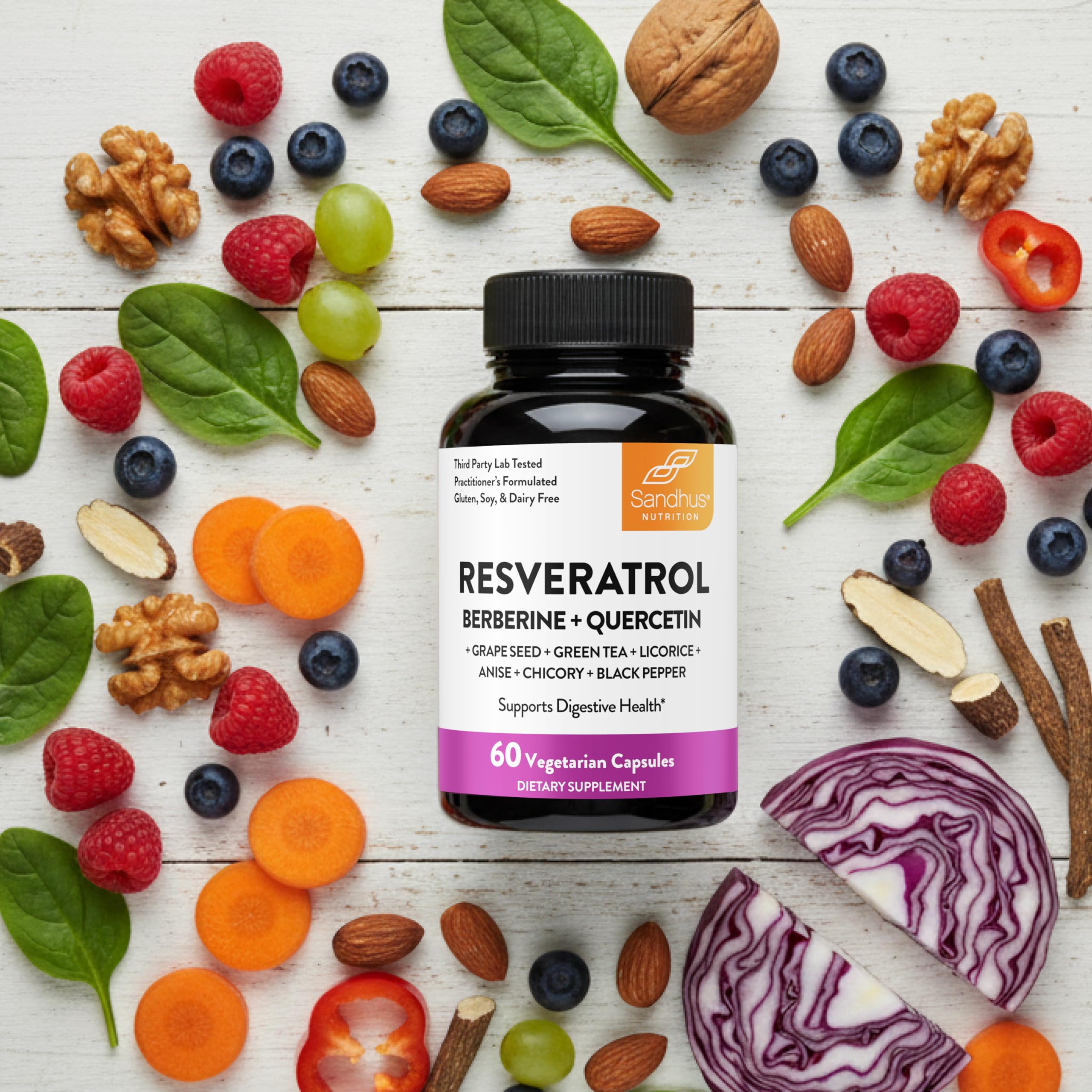 Sandhu's Resveratrol Supplement with a glass of water