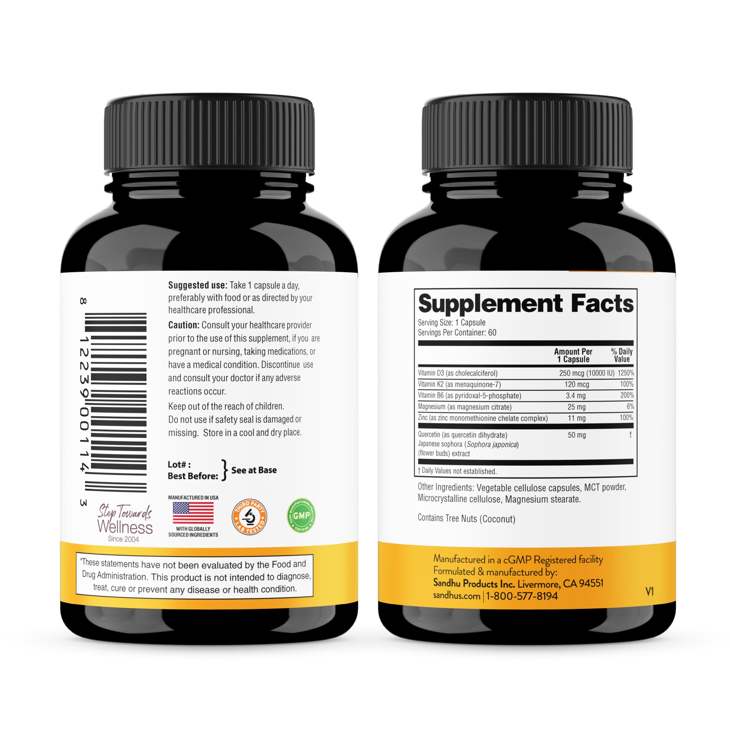 Sandhu's Vitamin D3 & K2 6-in-1 Daily Stack nutritional information