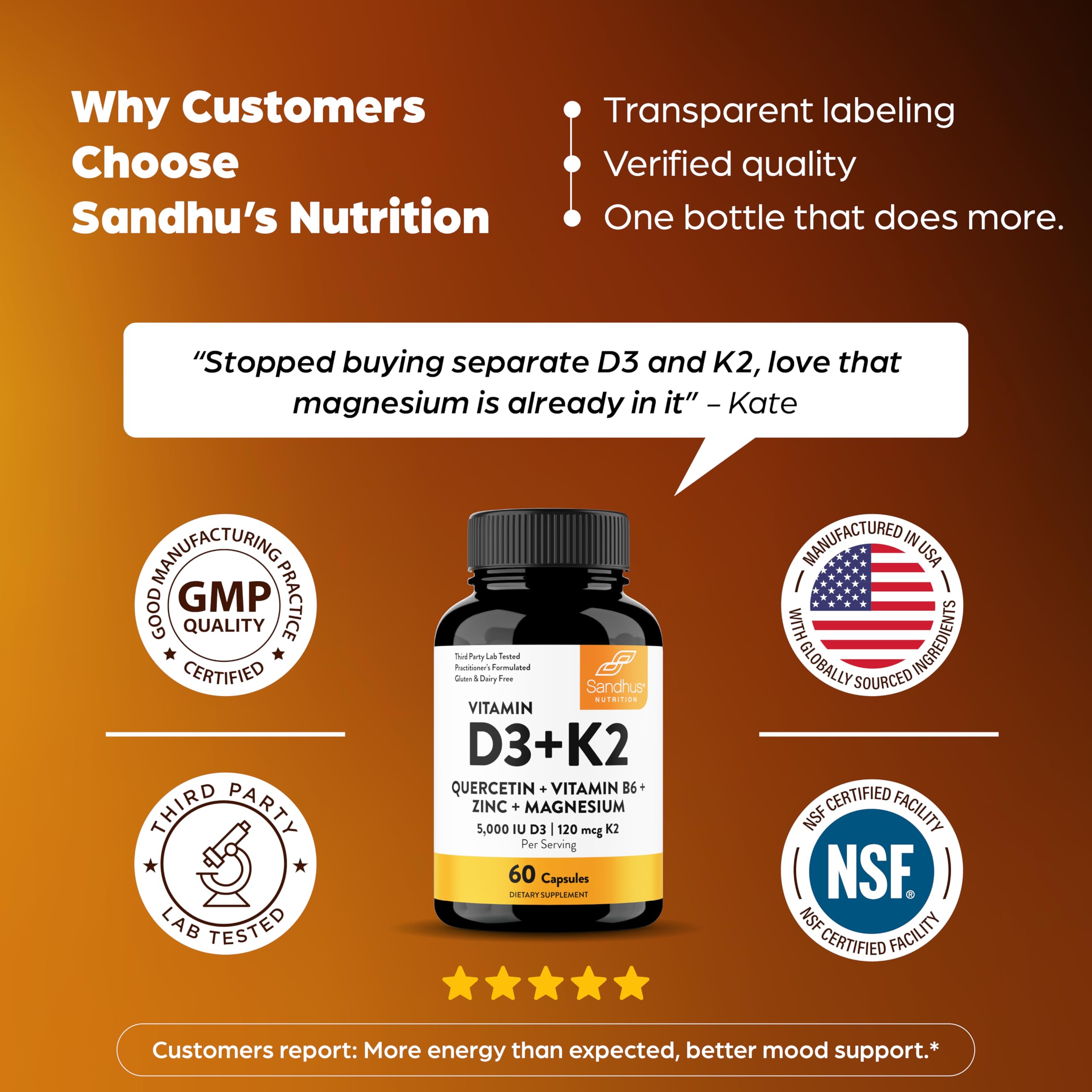 Sandhu's Vitamin D3 & K2 6-in-1 Daily Stack with measuring spoon