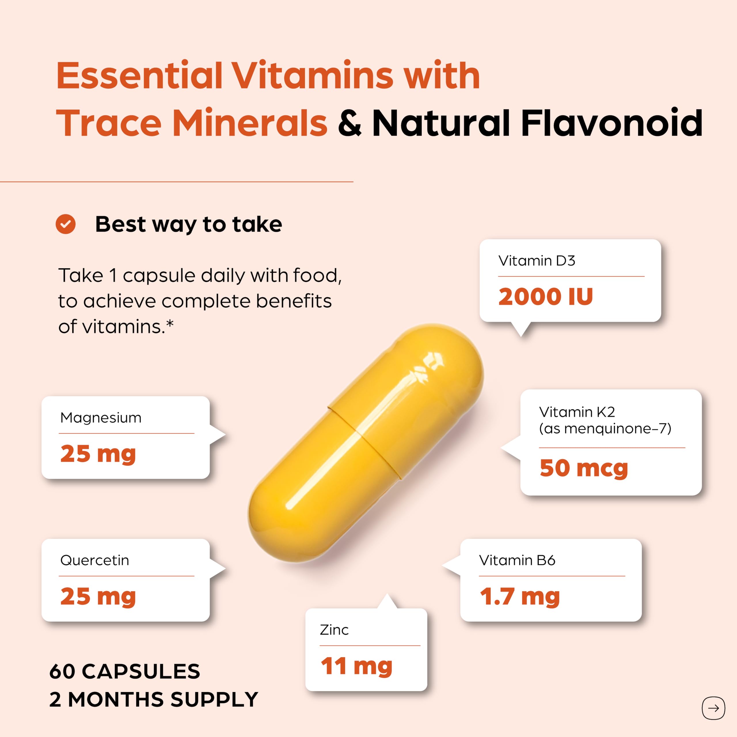 Sandhu's Vitamin D3 & K2 6-in-1 Daily Supplement capsule close-up