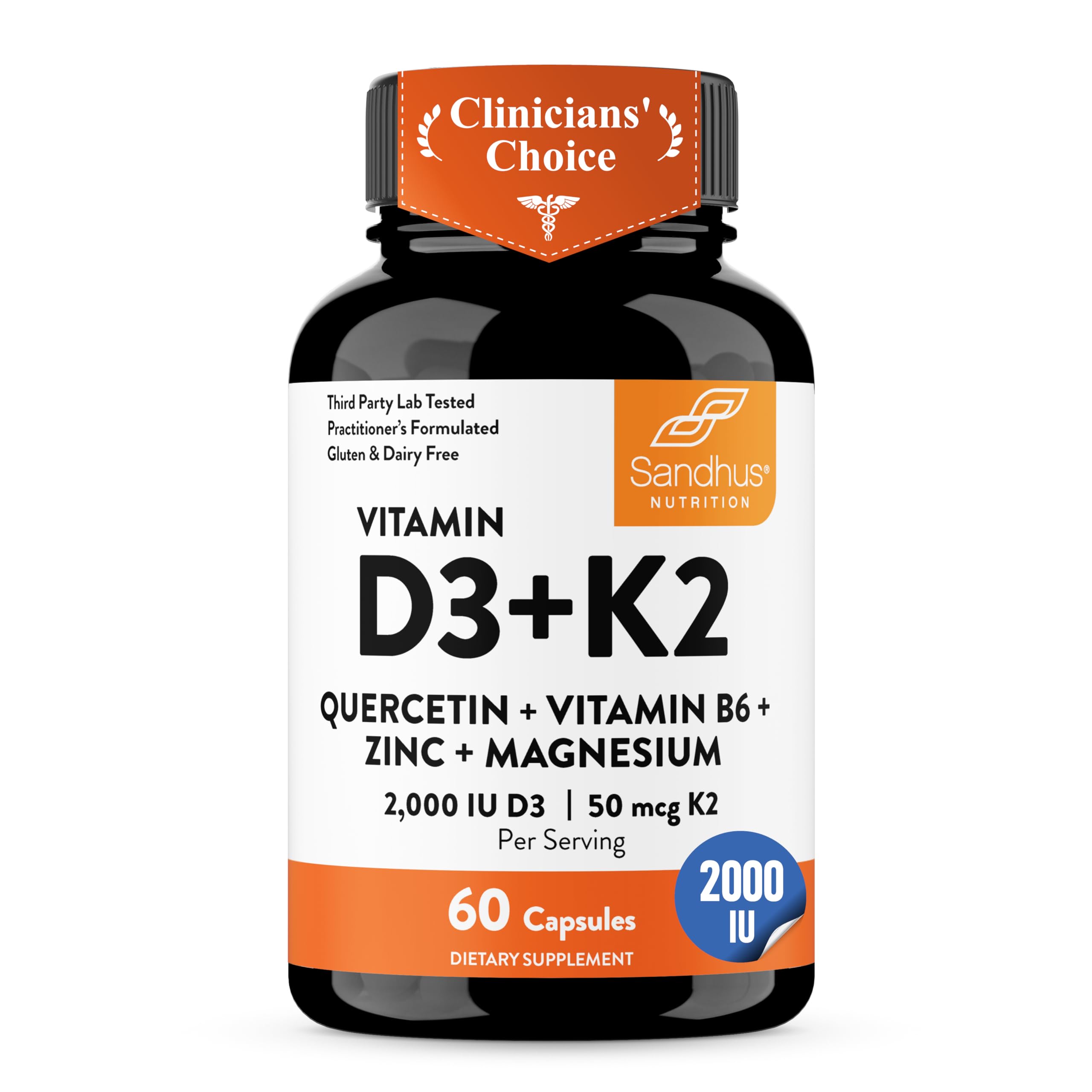Sandhu's Vitamin D3 & K2 6-in-1 Daily Supplement front view