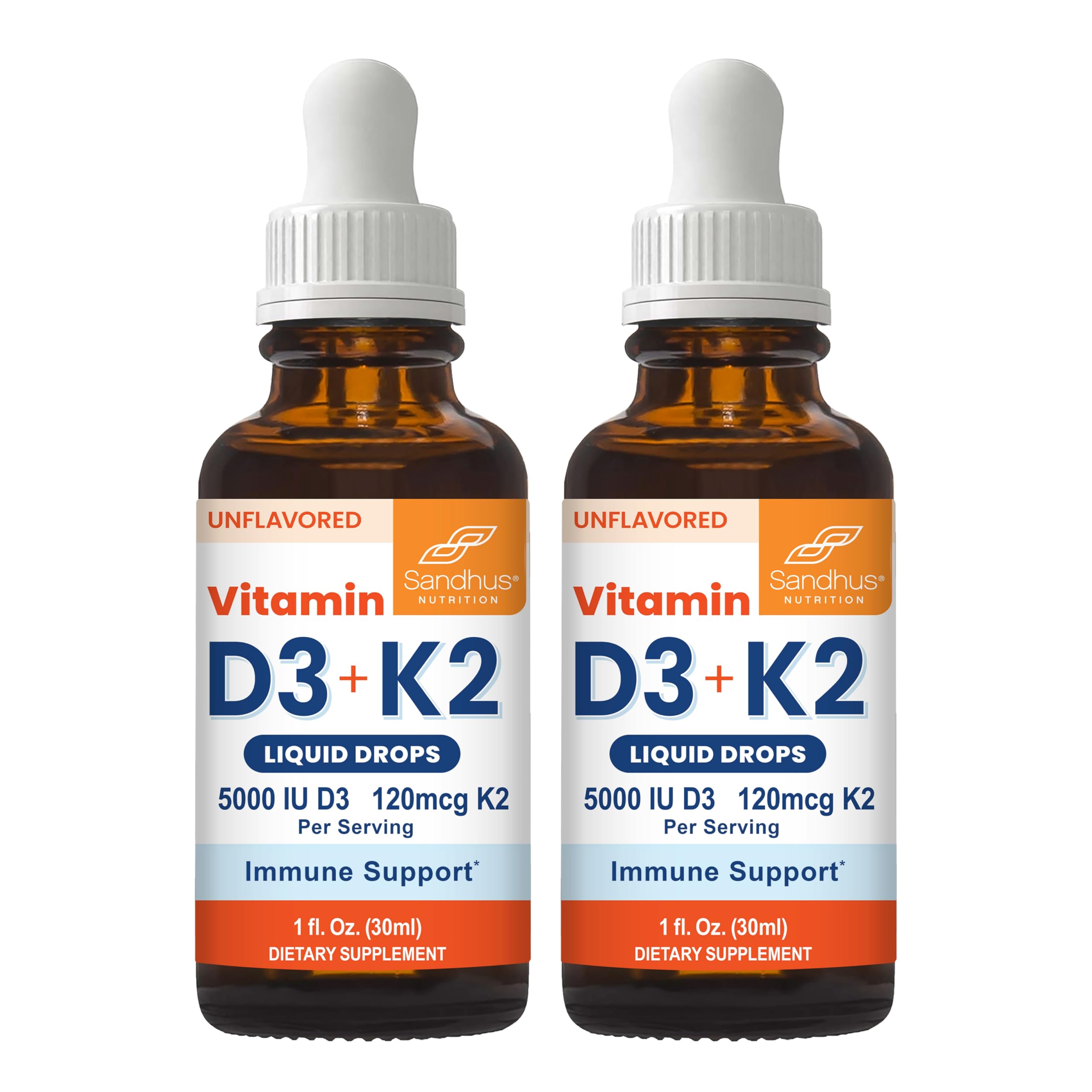 Sandhu's Vitamin D3 + K2 Liquid Drops 5000 IU bottle front view