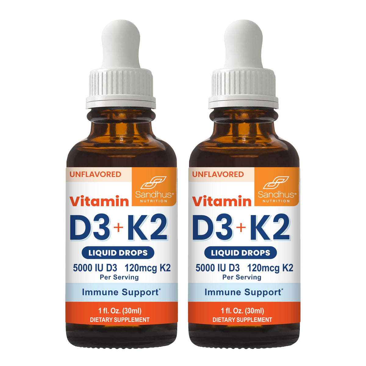 Sandhu's Vitamin D3 + K2 Liquid Drops 5000 IU bottle front view