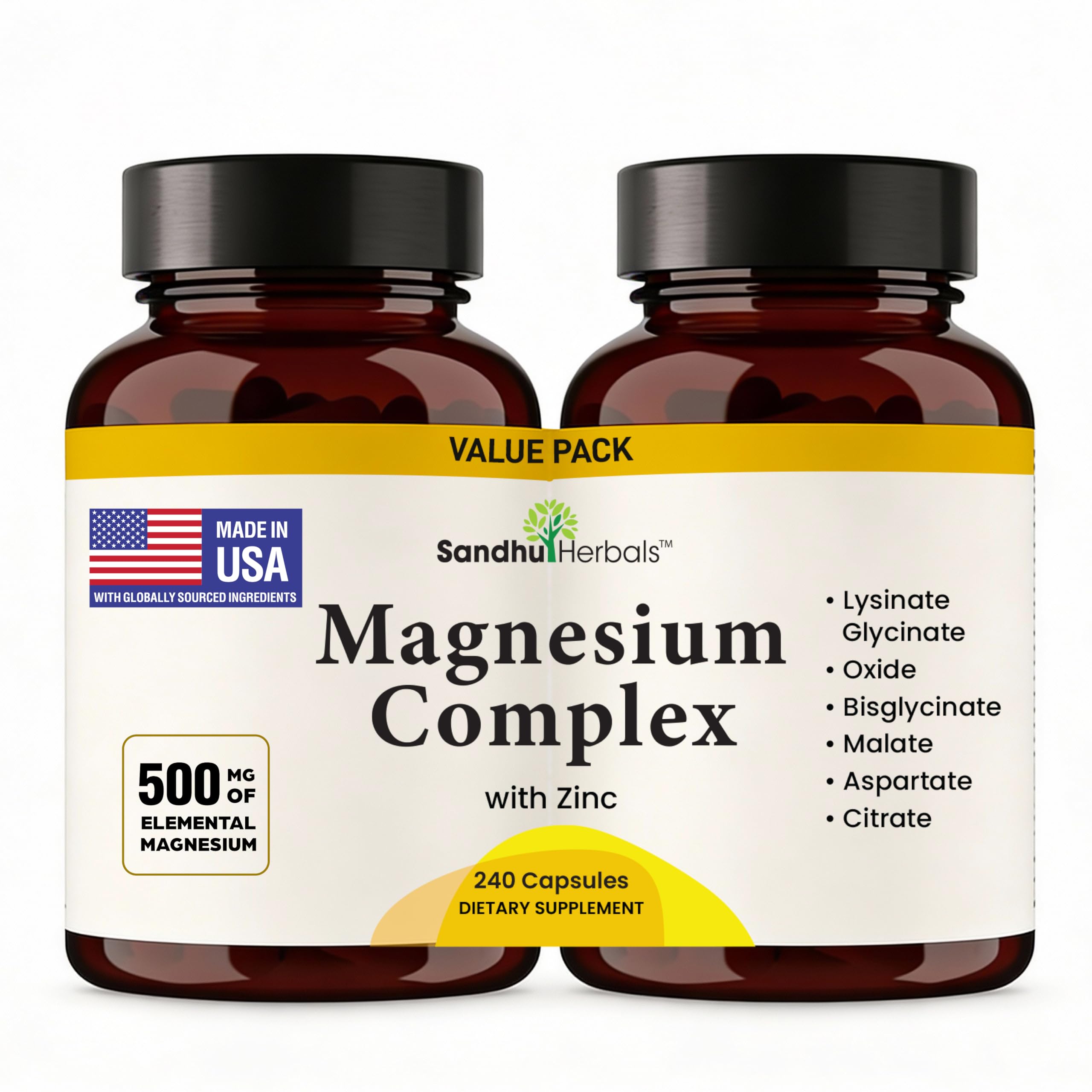 SANDHUHERBALS Magnesium Complex 120 capsules front view