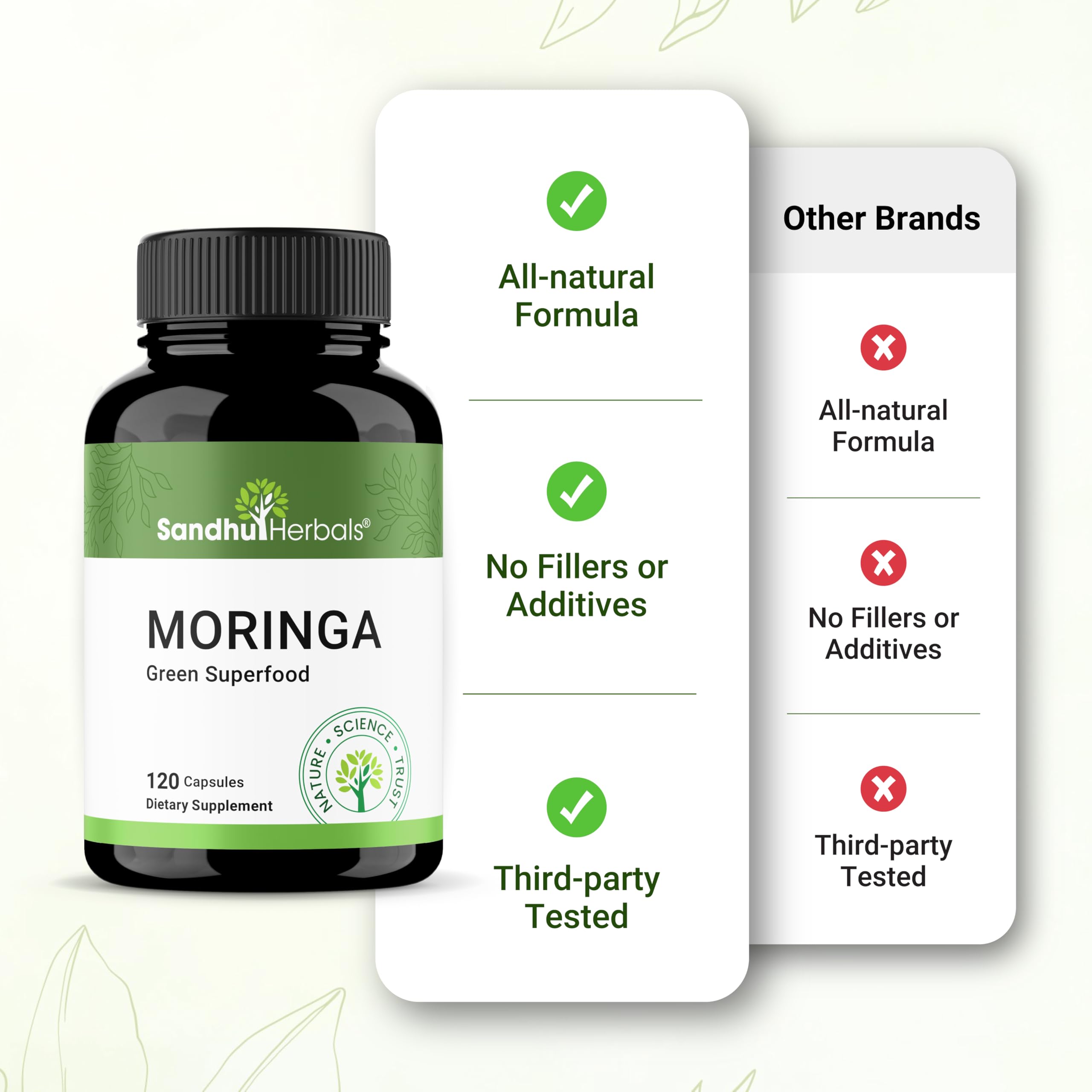 SANDHUHERBALS Moringa Capsules 900mg in a health setting