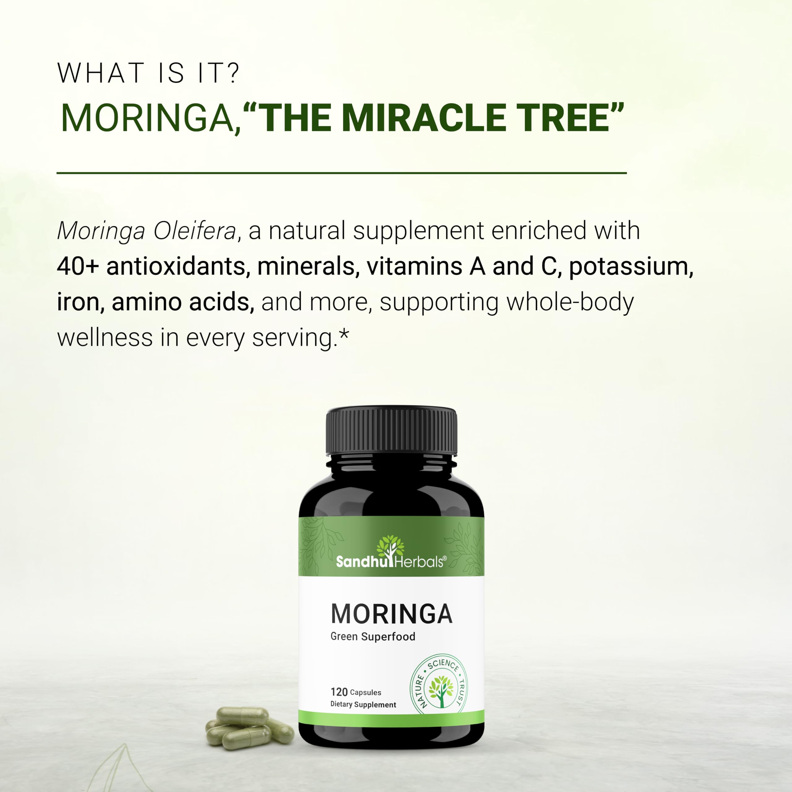 SANDHUHERBALS Moringa Capsules 900mg side view