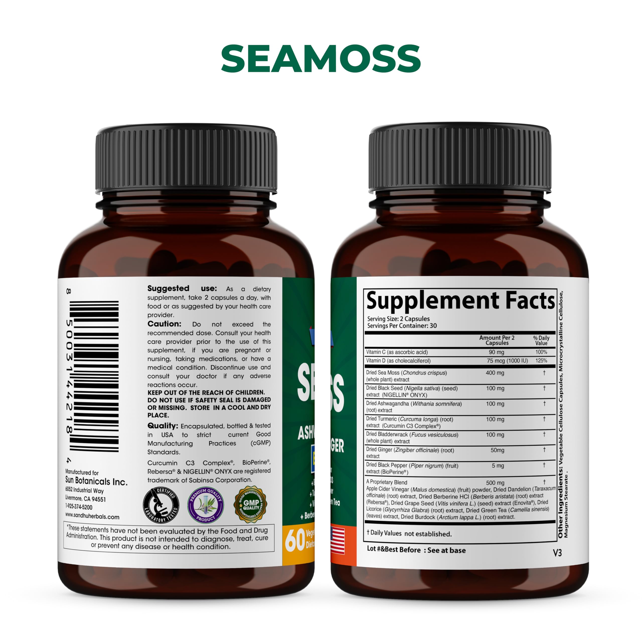 SANDHUHERBALS Sea Moss Shilajit Bundle on a wooden table